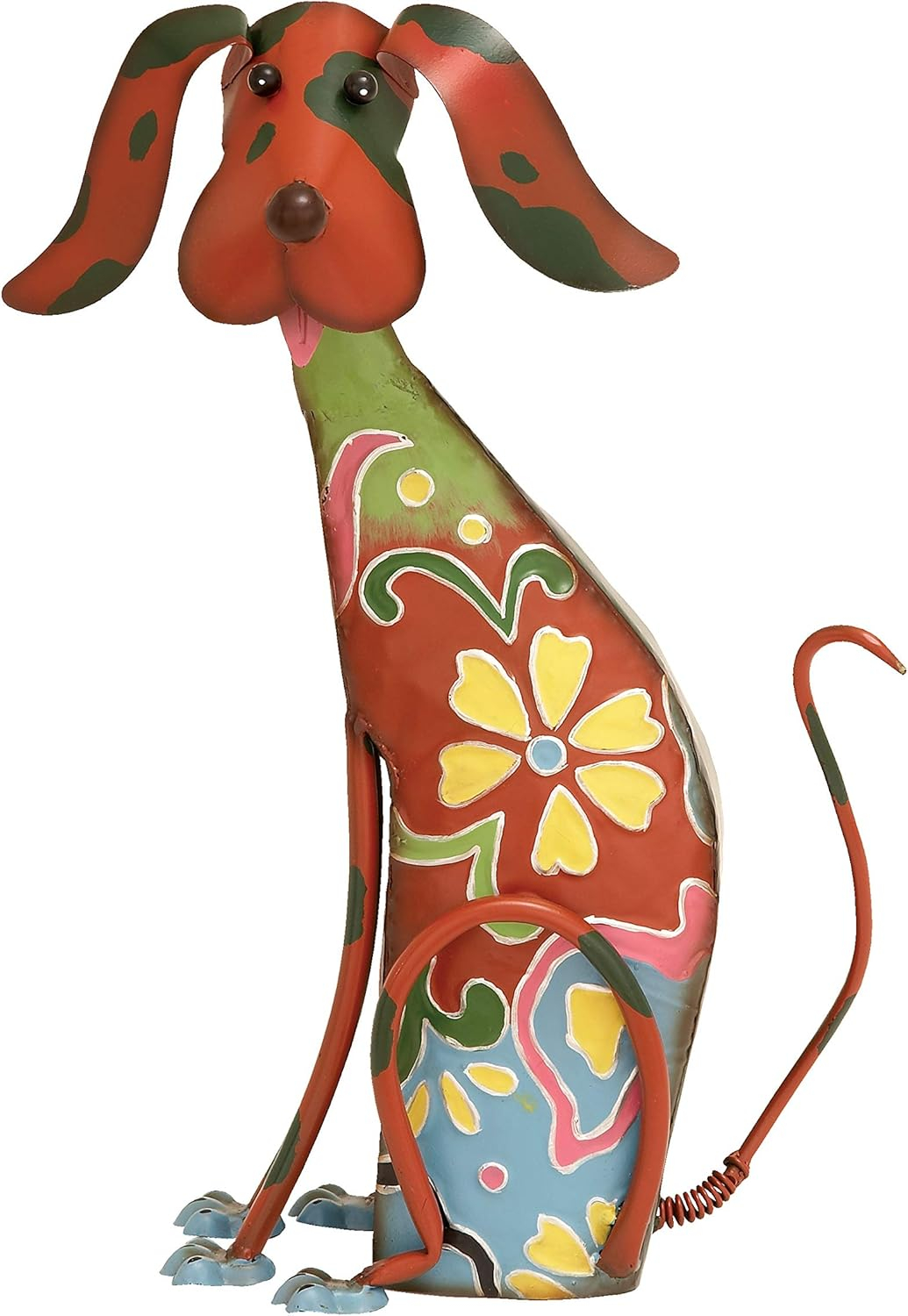 DecMode Eclectic Metal Indoor/Outdoor Multi Colored Dog Sculpture with Floral Design, 12"W x 17"H