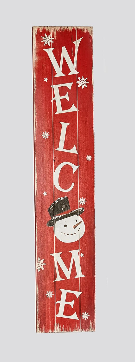40-Inch Red Wood Snowman Welcome Porch Sign