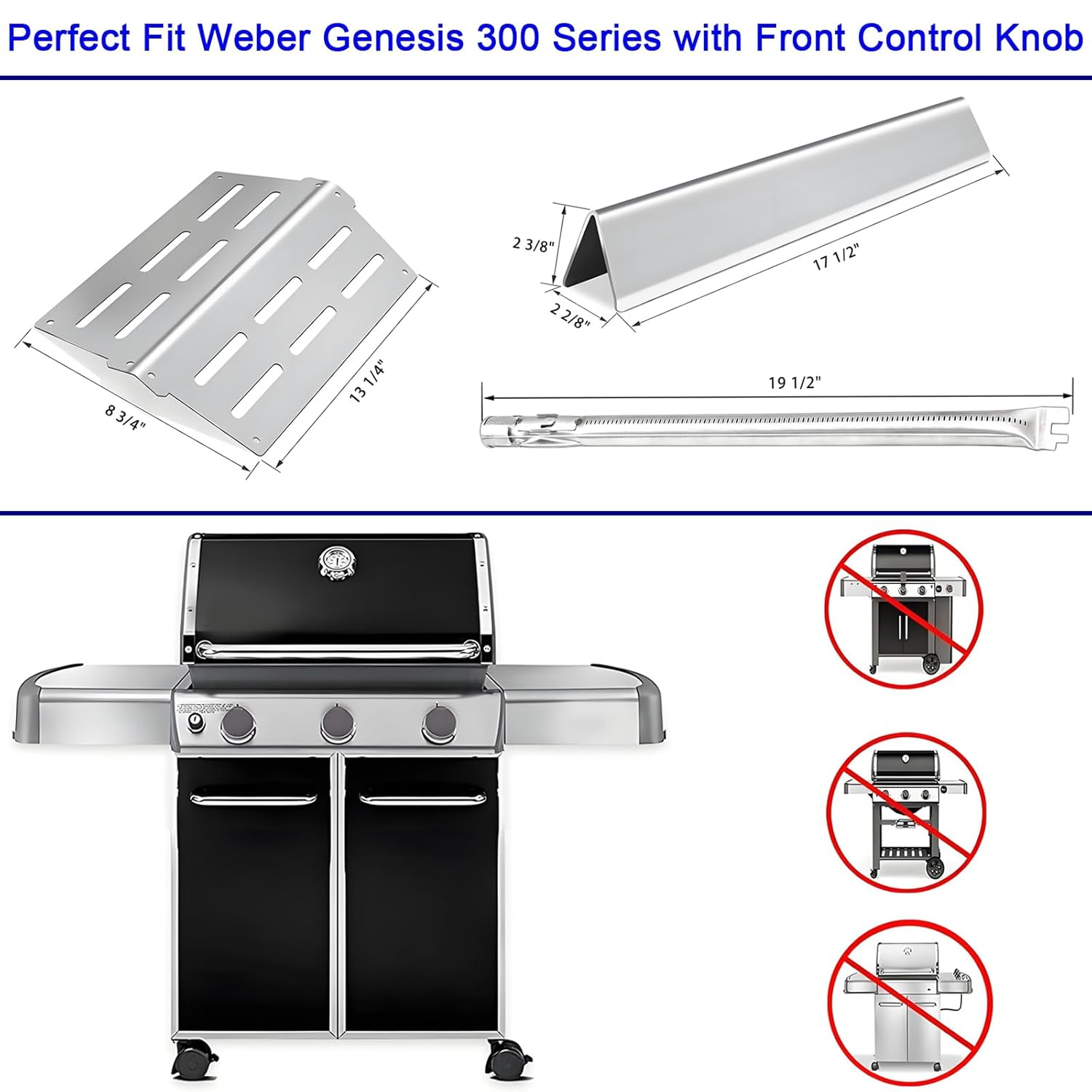 62752 7620 7622 Grill Replacement Parts for Weber Genesis E310 E320 E330 S310 S320 S330 EP310 EP320 EP330, 17.5" Flavorizer Bars, 19.5" Burner, 13 1/4" Heat Deflectors