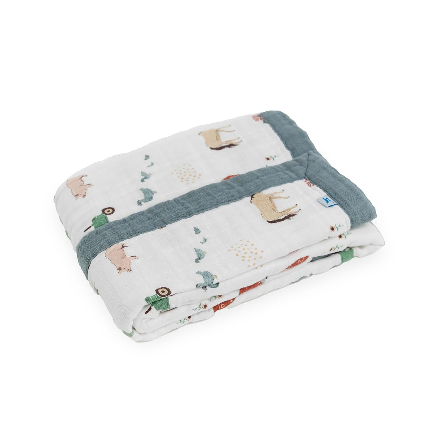 Farmyard Print White Cotton Baby Quilt