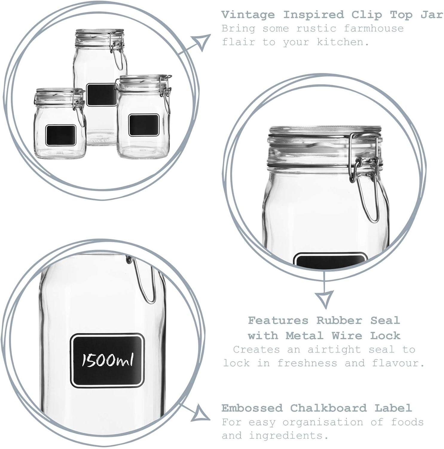 Bormioli Rocco Fido Airtight Vase with Chalkboard Label, Glass, L 1, Small