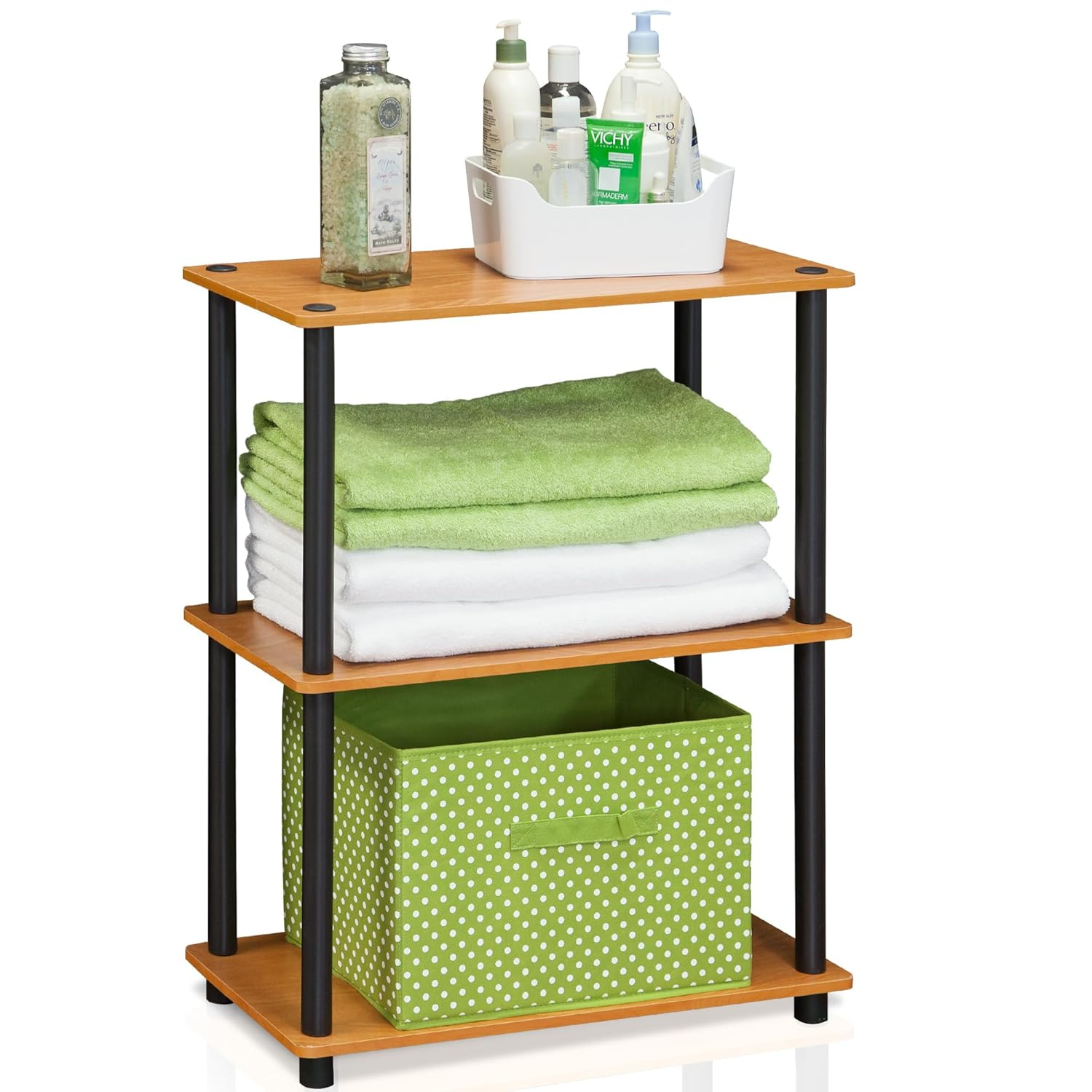 Furinno Durable 23.6"W x 11.6"D x 29.5"H 3-Shelf Freestanding Shelving Unit, Light Cherry and Black