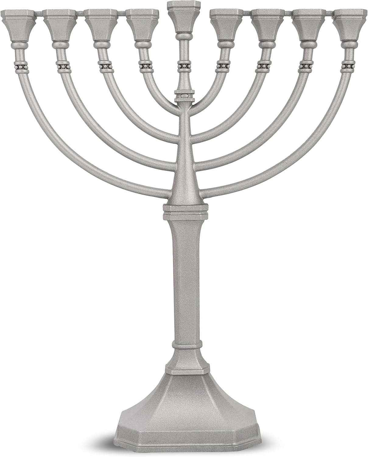 Traditional Classic Hanukkah Menorah - 9.5" Tall Graceful Style Candle Minorah Precision Die Cast Non Tarnish (Satin Silver) By Zion Judaica