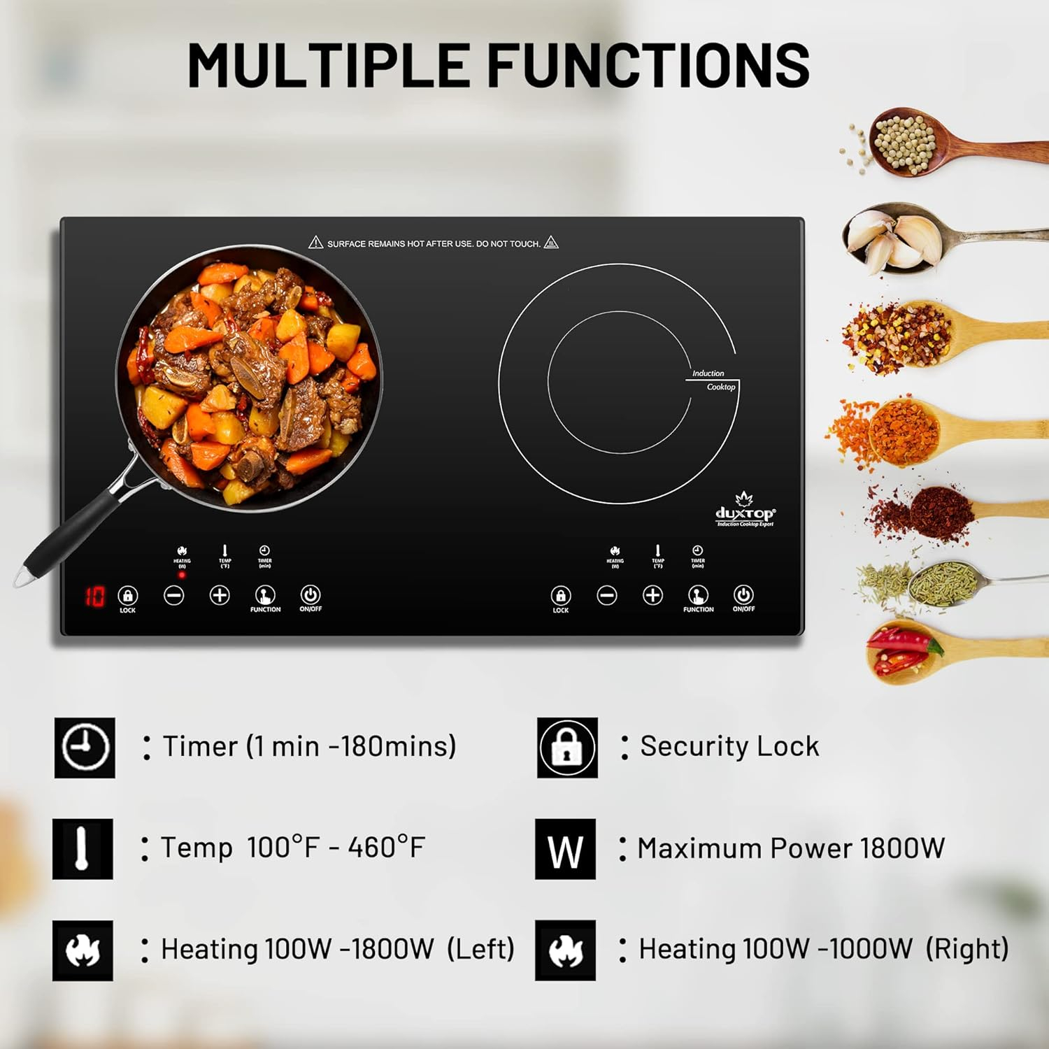 Duxtop Black Glass Portable Induction Cooktop with Touch Controls