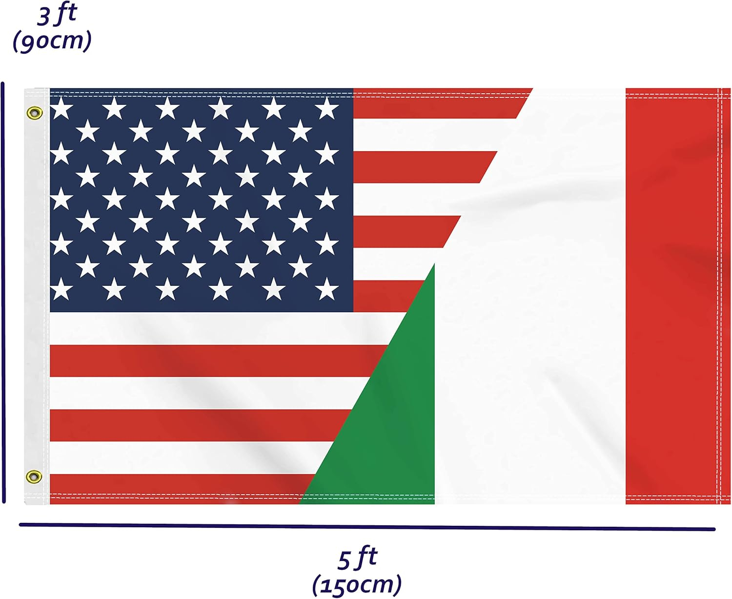 3×5 FT Italy USA Flag, Large 150D America Italians Outdoor Banner,Double Side Printing Decor For Patio Garden With Brass Gromment