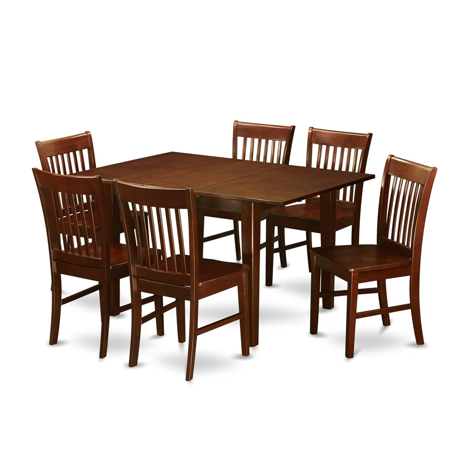 East West Furniture  7 Piece Dining Table Set- A Rectangle Wooden Table and 6 Dining Chairs, Mahogany (Seats Options) MLNO7-MAH-W