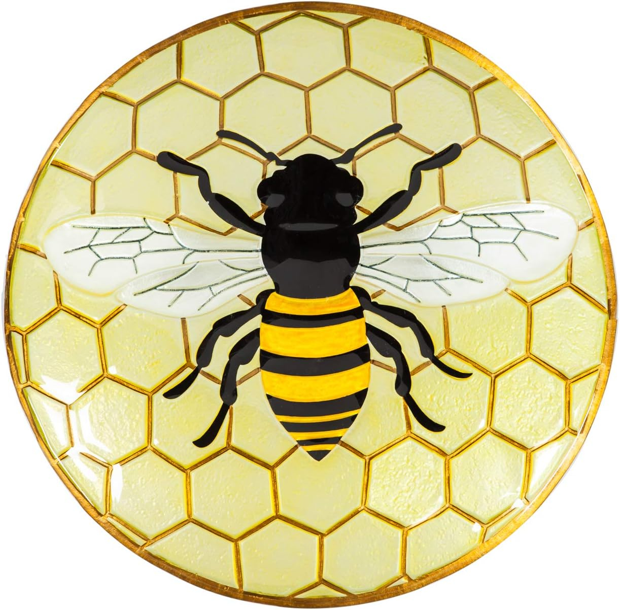 Evergreen 18" Glass Bird Bath, Bee, 18'' x 3'' x 18'' inches