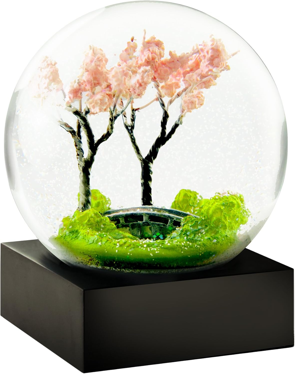 Spring Cherry Blossom Glass Snow Globe with Black Base