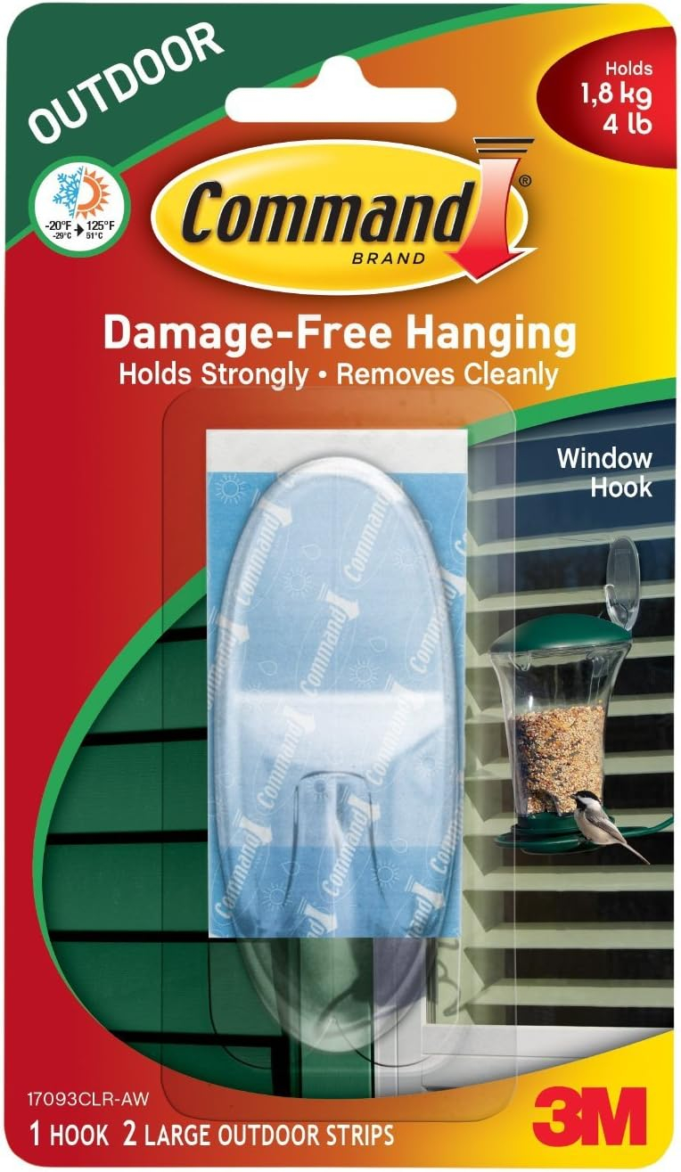 Command 17093CLR-AWES Window Hook, Outdoor, Foam Strip, Clear, Large - Quantity 4