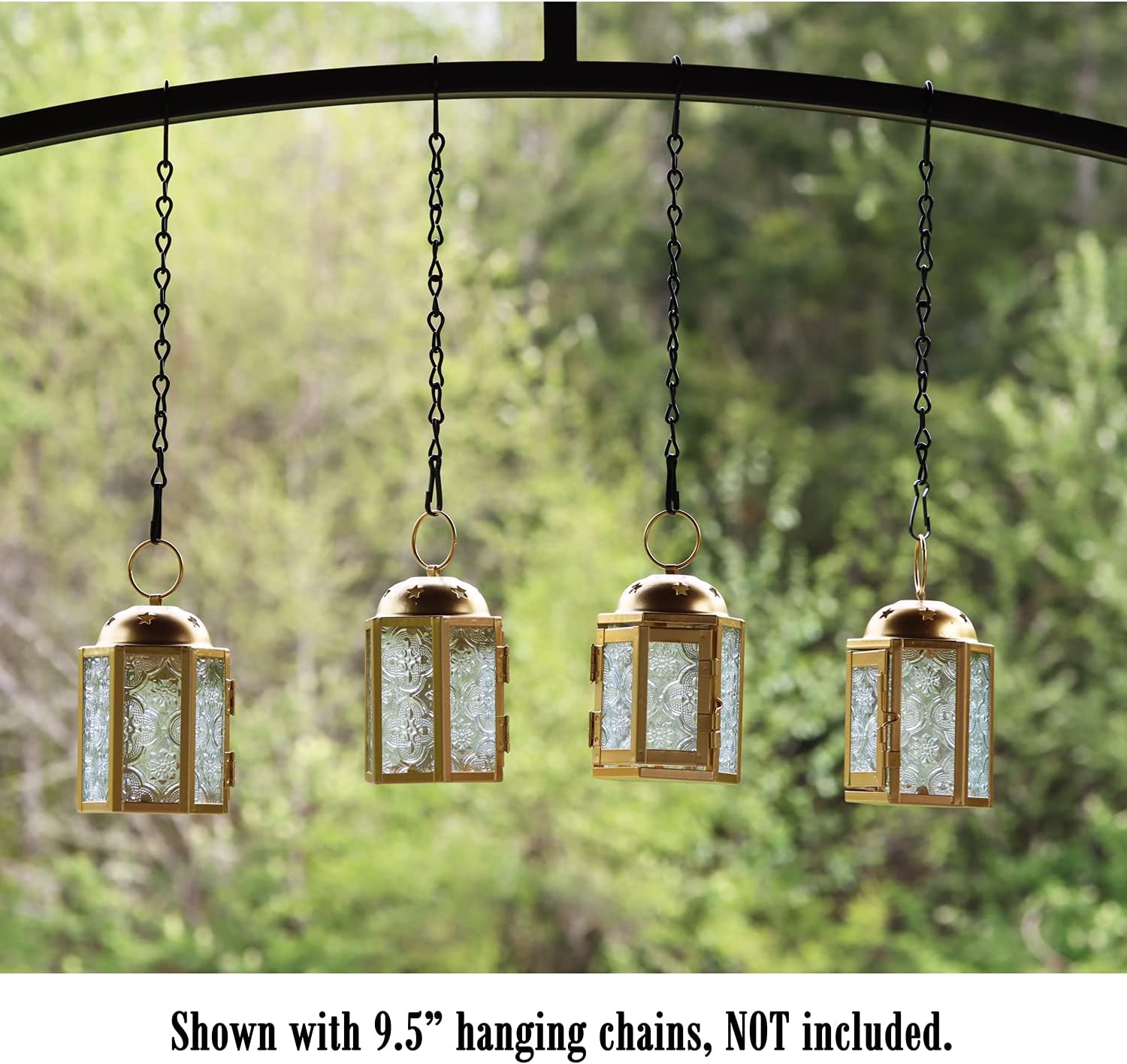 VELA LANTERNS Mini Moroccan Tea Light Candle Holder Lanterns – 4.25" Small Decorative Lantern for Table or Hanging, Metal with Glass Panels – Ramadan, Wedding, Home Decor, Gold (Set of 4)