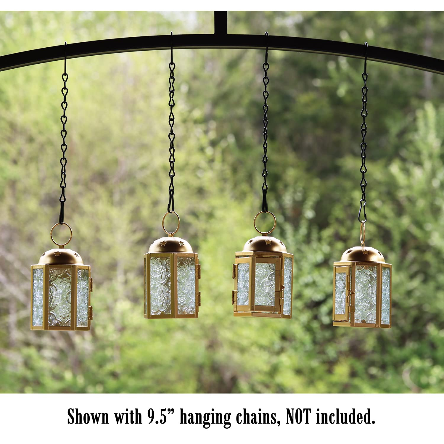 VELA LANTERNS Mini Moroccan Tea Light Candle Holder Lanterns – 4.25" Small Decorative Lantern for Table or Hanging, Metal with Glass Panels – Ramadan, Wedding, Home Decor, Gold (Set of 4)