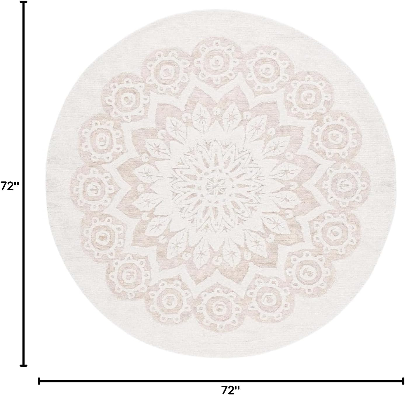 Ivory and Light Brown Round Floral Wool Tufted Area Rug