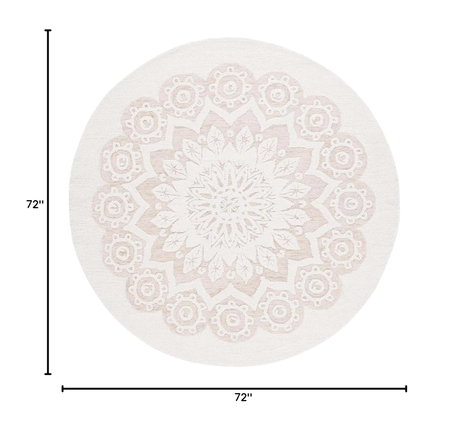Ivory and Light Brown Round Floral Wool Tufted Area Rug