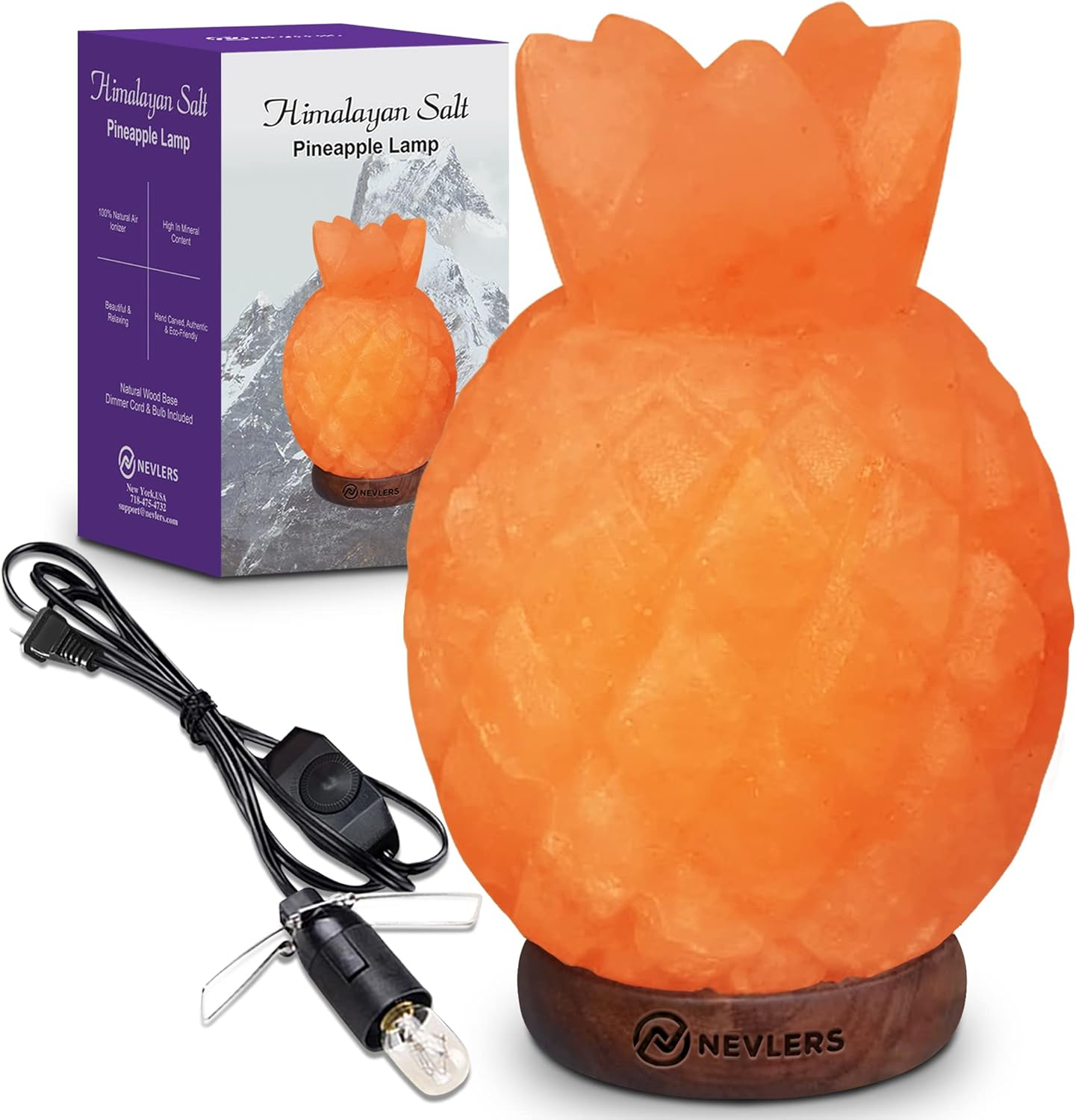 Nevlers Natural Himalayan Salt Lamp - Pineapple Shaped - Dimmer Cord - Pink - Traditional
