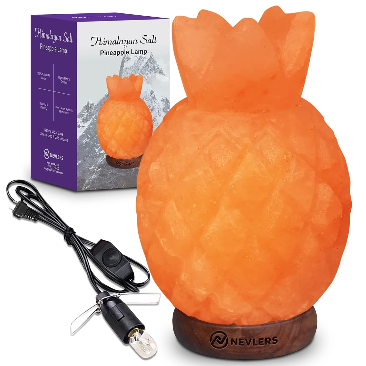 Nevlers Natural Himalayan Salt Lamp - Pineapple Shaped - Dimmer Cord - Pink - Traditional