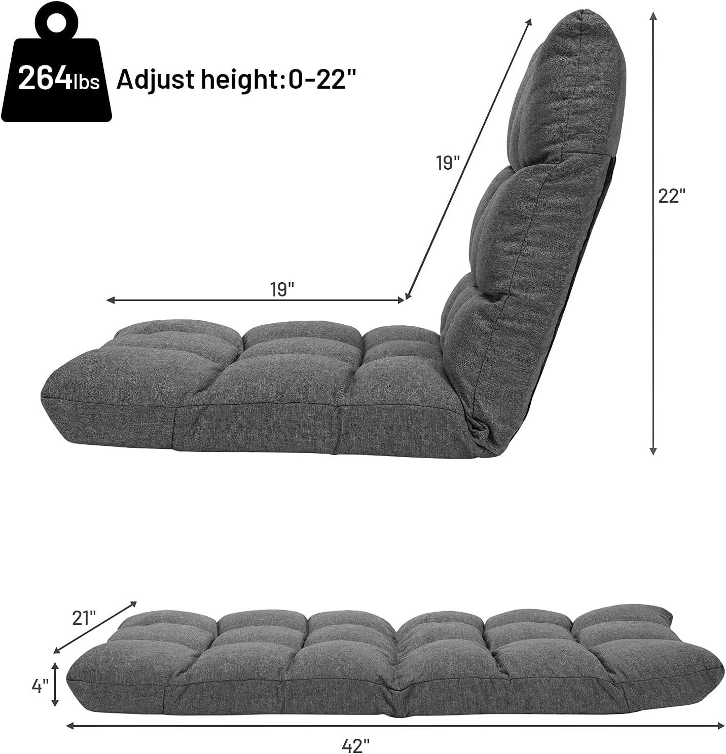 Giantex Floor Sofa Chair Video Gaming Chair with 14 Adjustable Position, Padded Back Support Floor Cushioned Seat, Folding Lazy Chair for Meditation, Reading, Watching, Living Room Recliner(Grey)