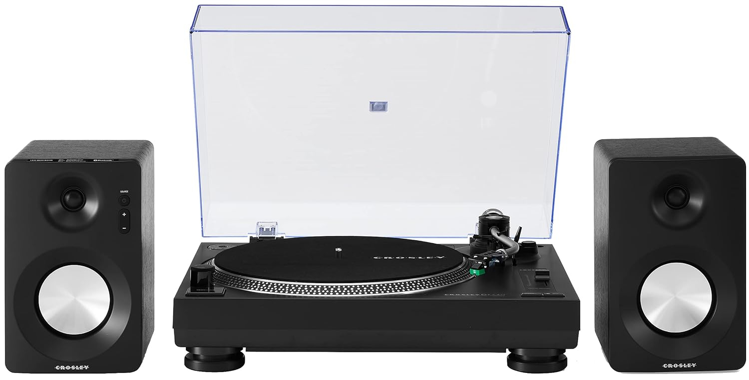 Crosley C100BT Vinyl Record Player with Speakers and Wireless Bluetooth - Audio Turntables