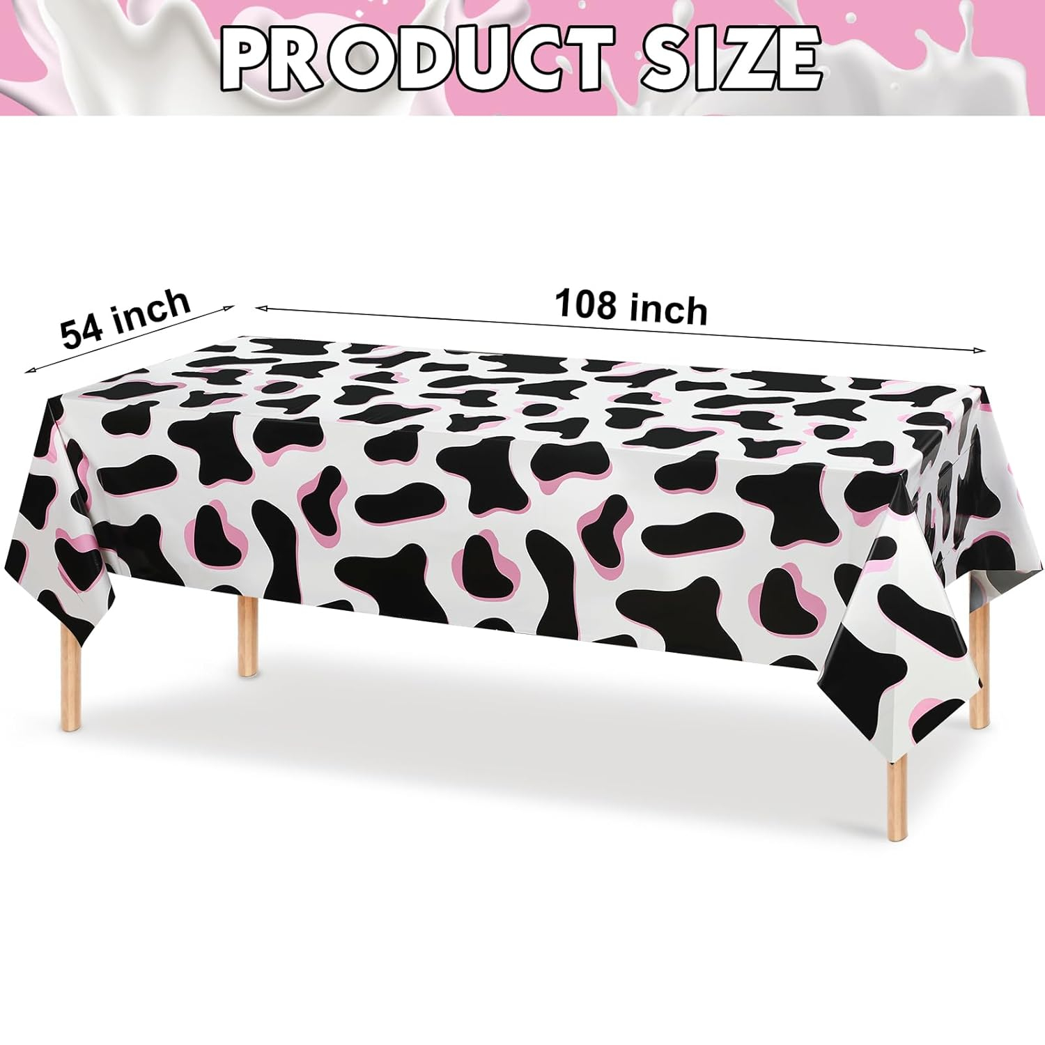Tiamon 3 Pcs Pink Cow Print Tablecloth 108 x 54 Inch Birthday Party Table Cloth Disposable Plastic Cover for Disco Pink Cowgirl Decorations Supplies