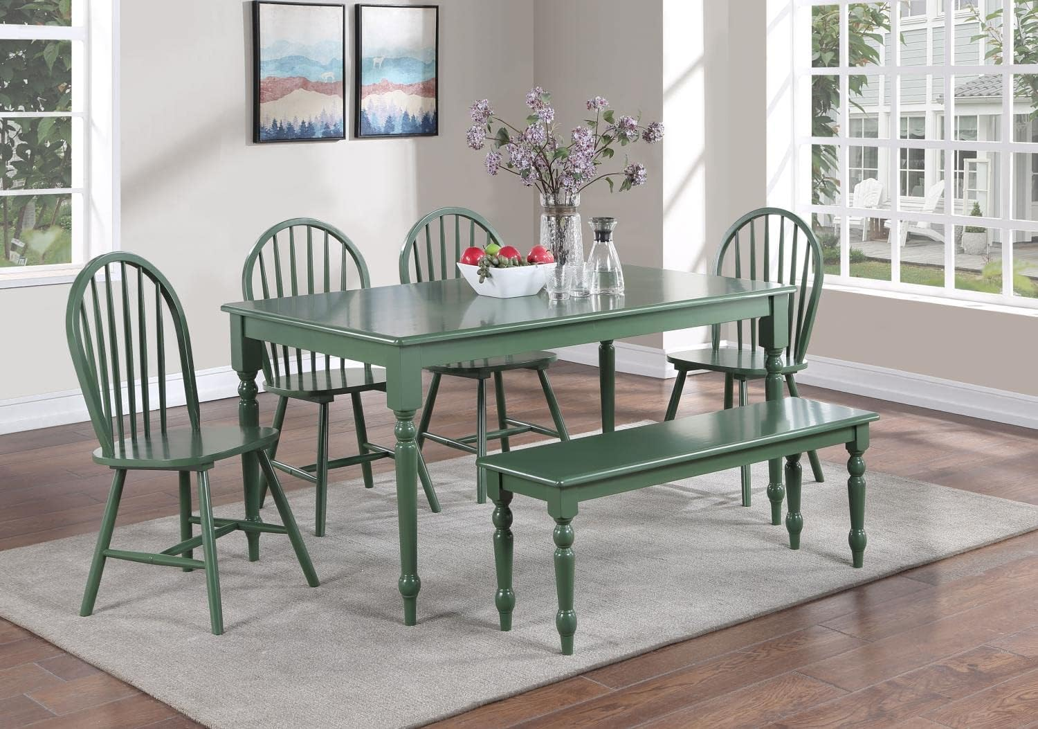 Boraam Carolina Rubberwood Equestrian Green Dining Room Chairs – Set of 2