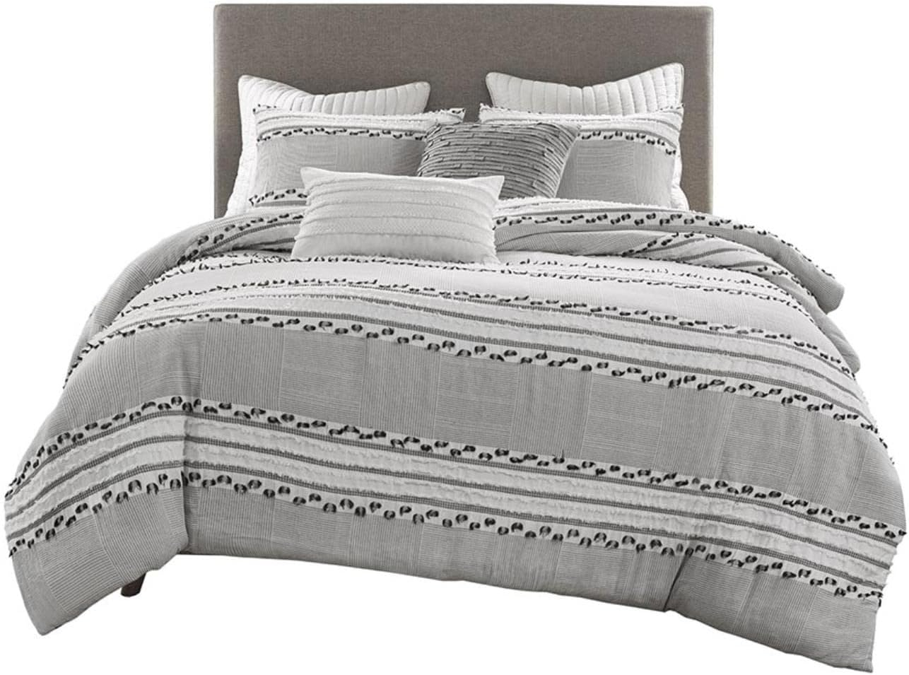Full/QueenLennon Organic Cotton Jacquard Comforter Set Charcoal Gray: Farmhouse Style, OEKO-TEX Certified, 3-Piece Set