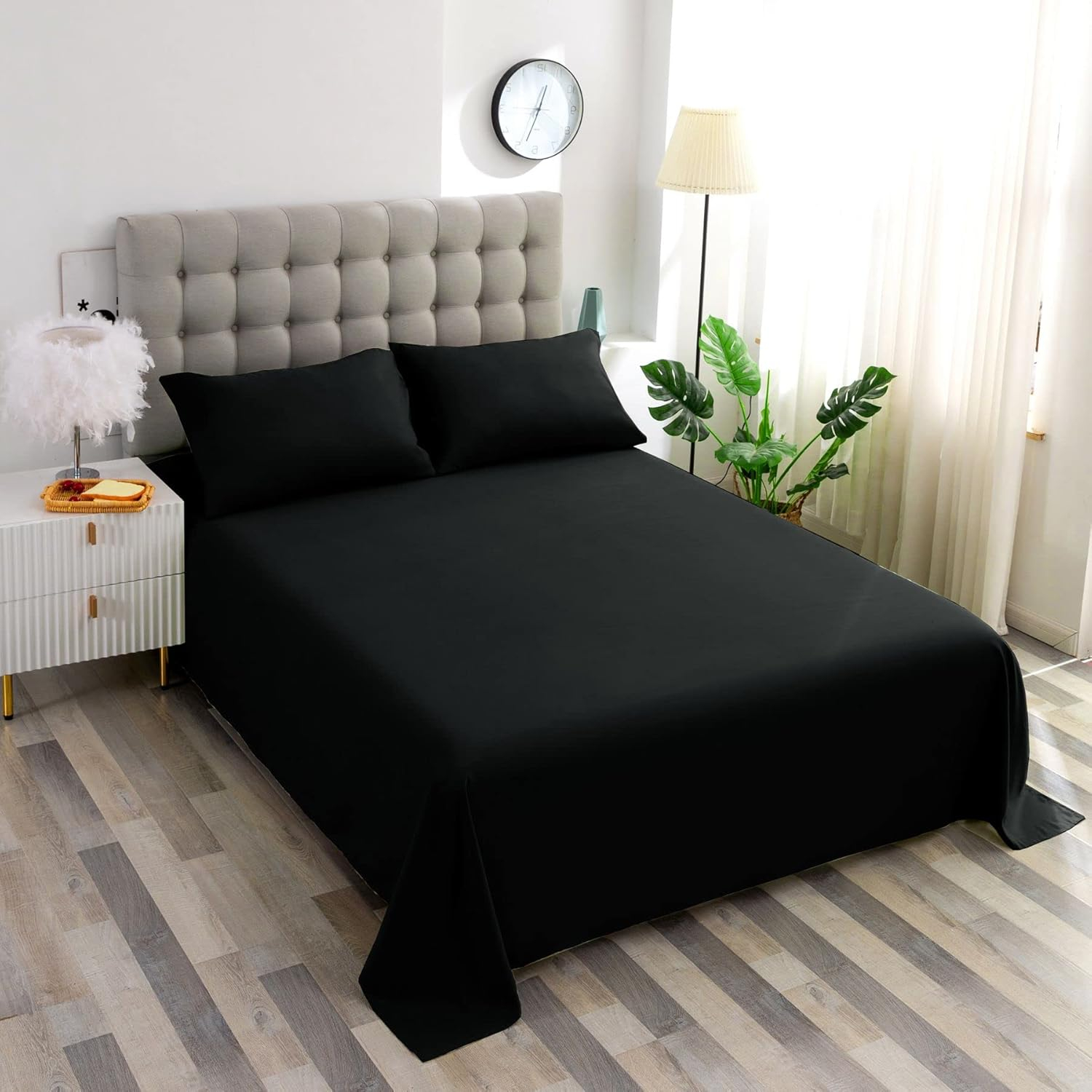 Ghooss Queen Size Sheets 4 Pieces Bed Sheet,100% Super Soft Brushed Microfiber 1800 Luxury Bedding,Deep Pocket,Wrinkle Free Fade & Stain Resistant(Black,Queen)