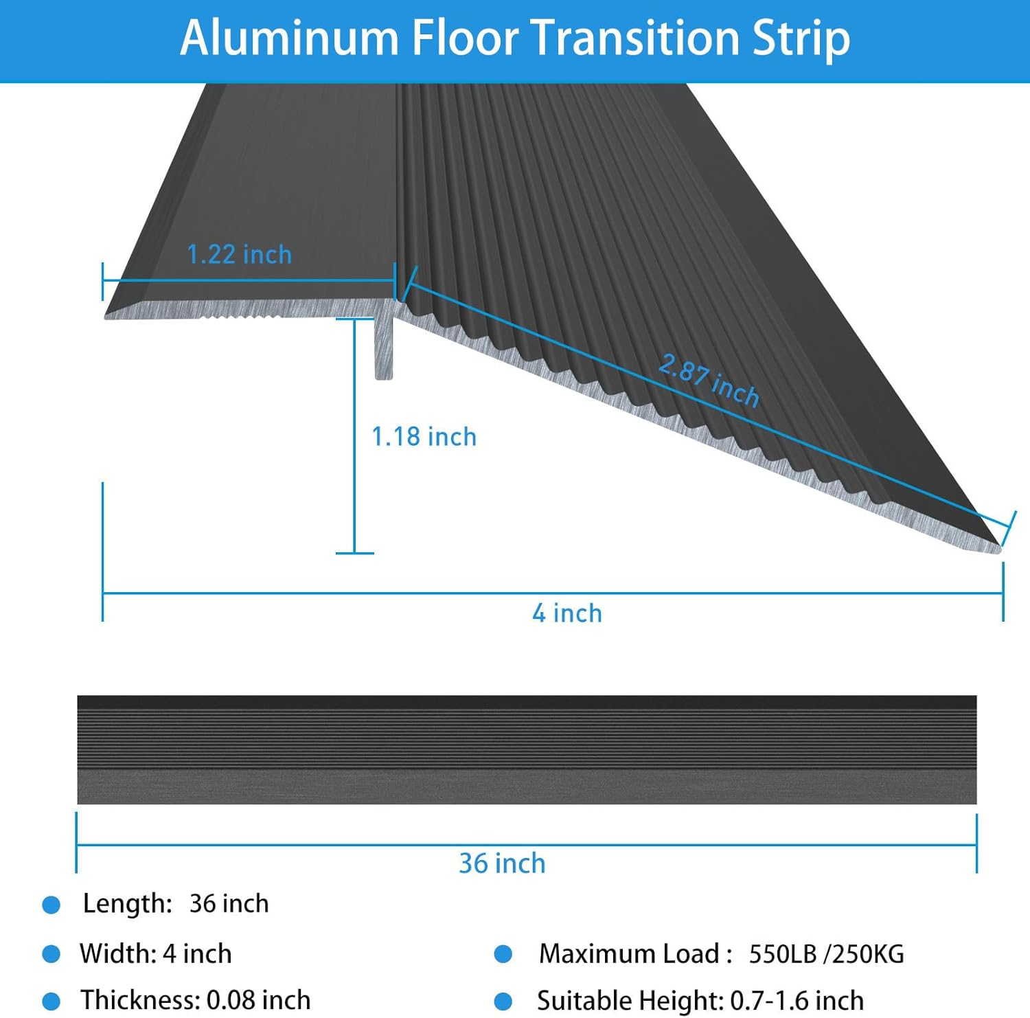 Floor Transition Strip - Aluminum Transition Strips for Doorway, 36 Inch Adhesive Flooring Transitions, Doorway Edge Trim Suitable for Threshold Height Less Than 1.6 Inch