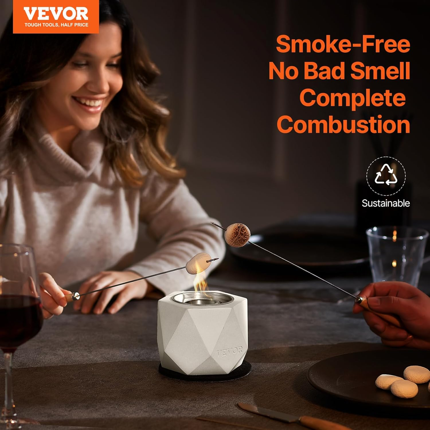Tabletop Fire Pit Bowl, Concrete Tabletop Fireplace Indoor Outdoor Decor, Portable Rubbing Alcohol Burner Smores Maker