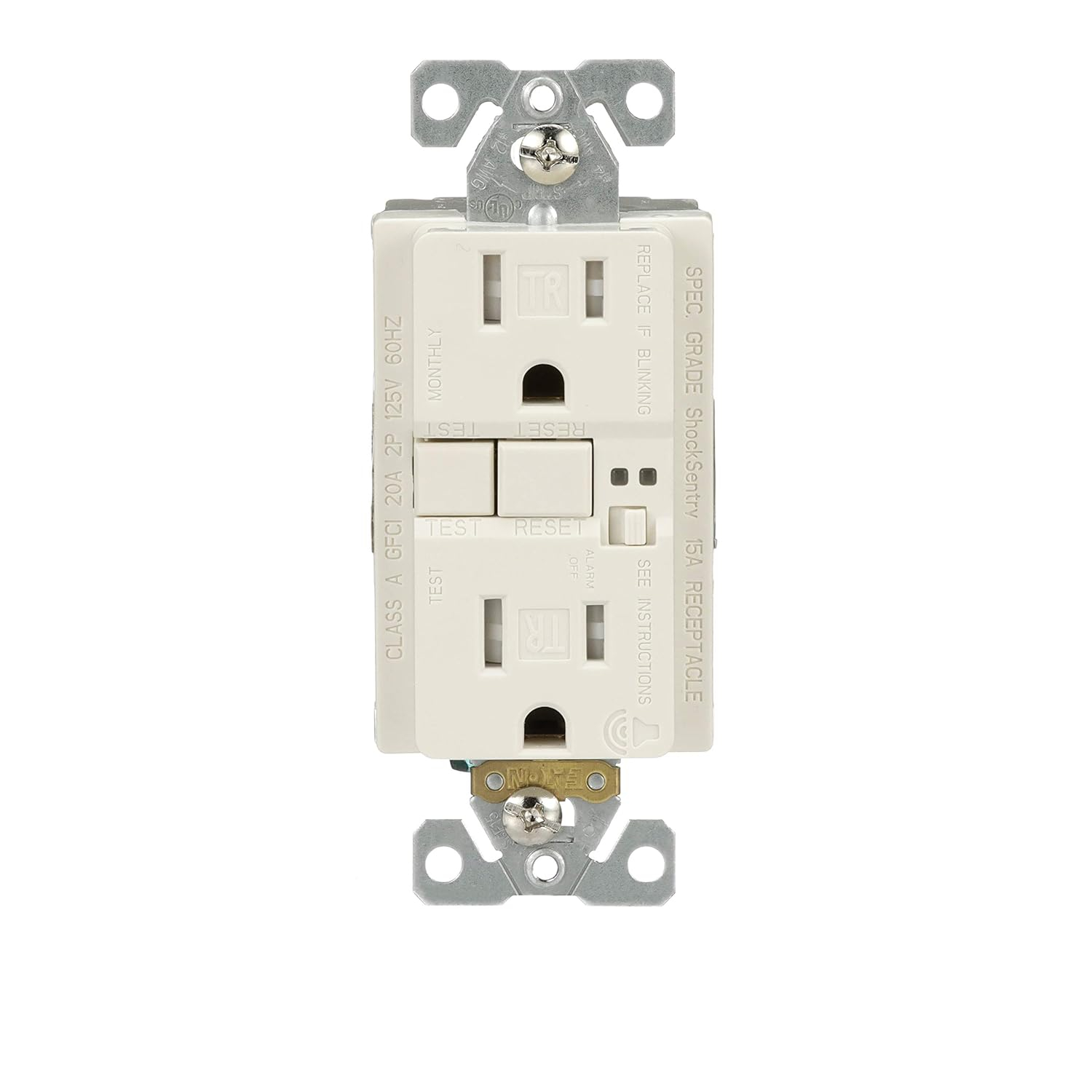 EATON TRSGFA15LA Aaron Hart 15A 125V Tamper Resistant GFCI Receptacle with Audible Alarm, Light Almond