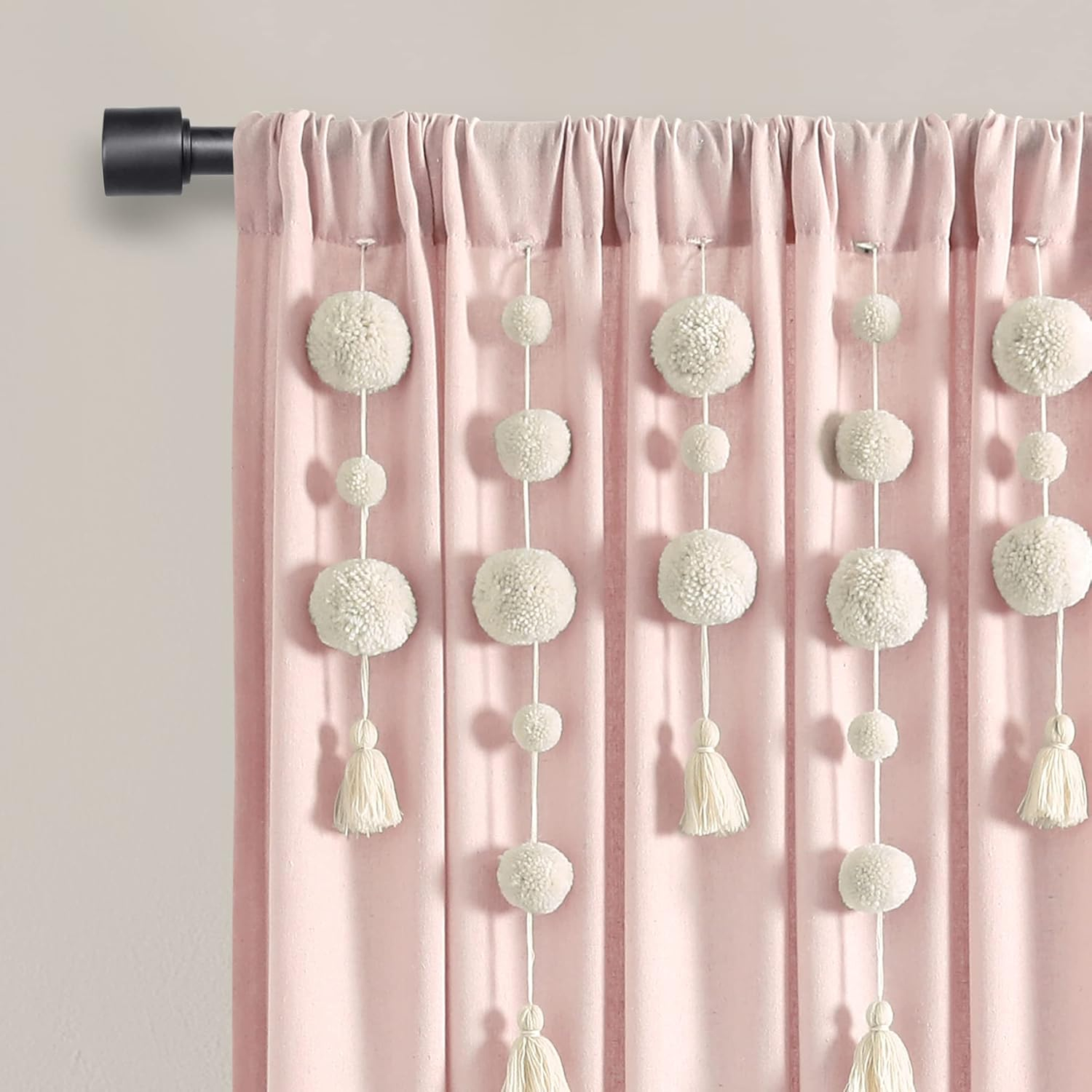 Lush Decor Boho Macrame Tassel Single Window Curtain Panel - Gray - 84 x 40