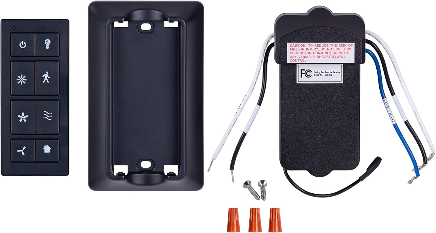 Prominence Home Universal Ceiling Fan Remote Control Kit with Receiver, Wall Dock and Batteries, For Downrod Ceiling Fans ONLY - Model 51487-01 - Black