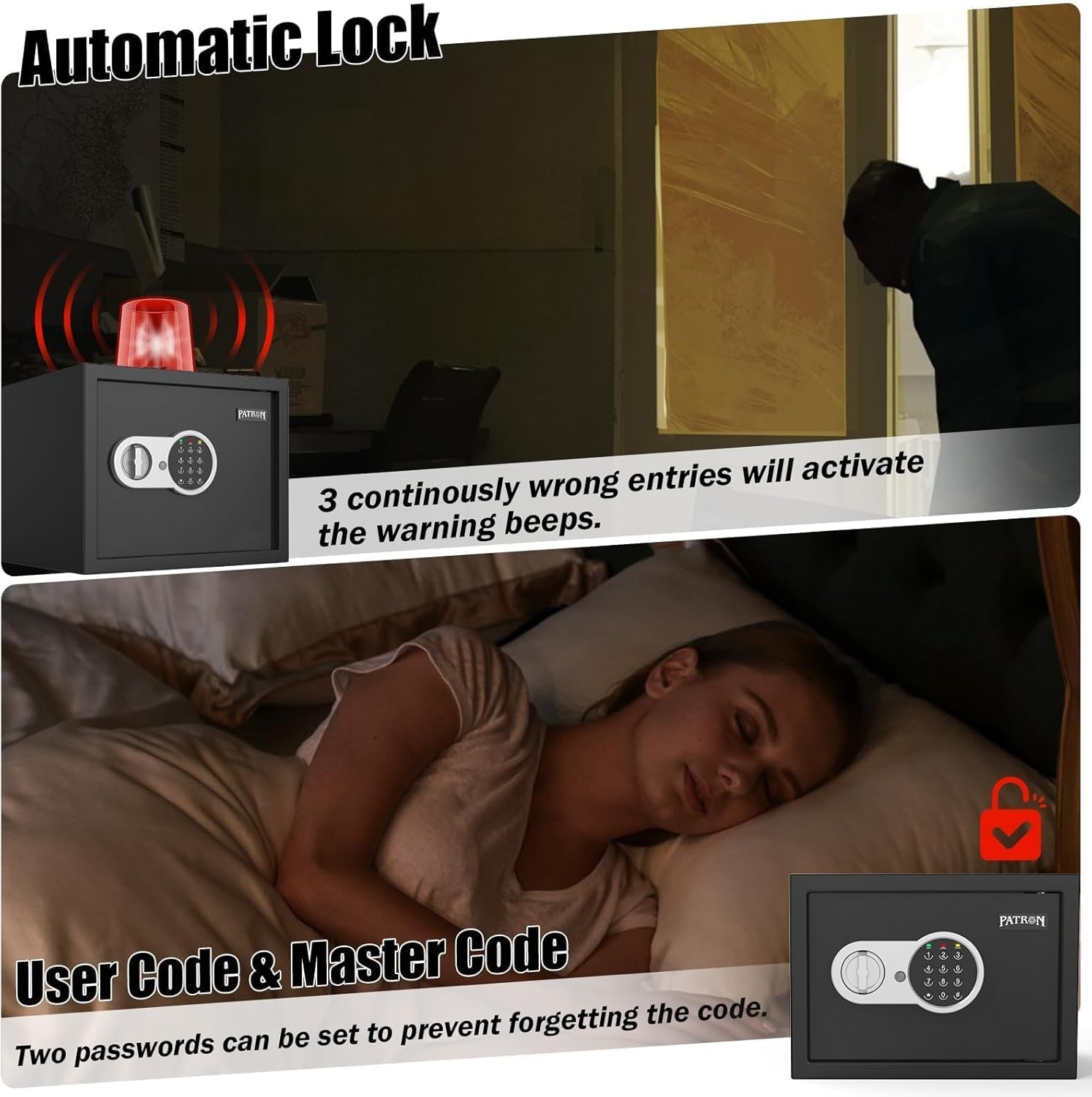 [ 1.2 Cu.ft. ]PATRON Safe Box with Key,Digital Security Home Safe,Cabinet Safes for Money Cash Documents,Wall Safes with Electronic Keypad,Removable Shelf for Office Hotel House Business,1.2 Cu.ft.