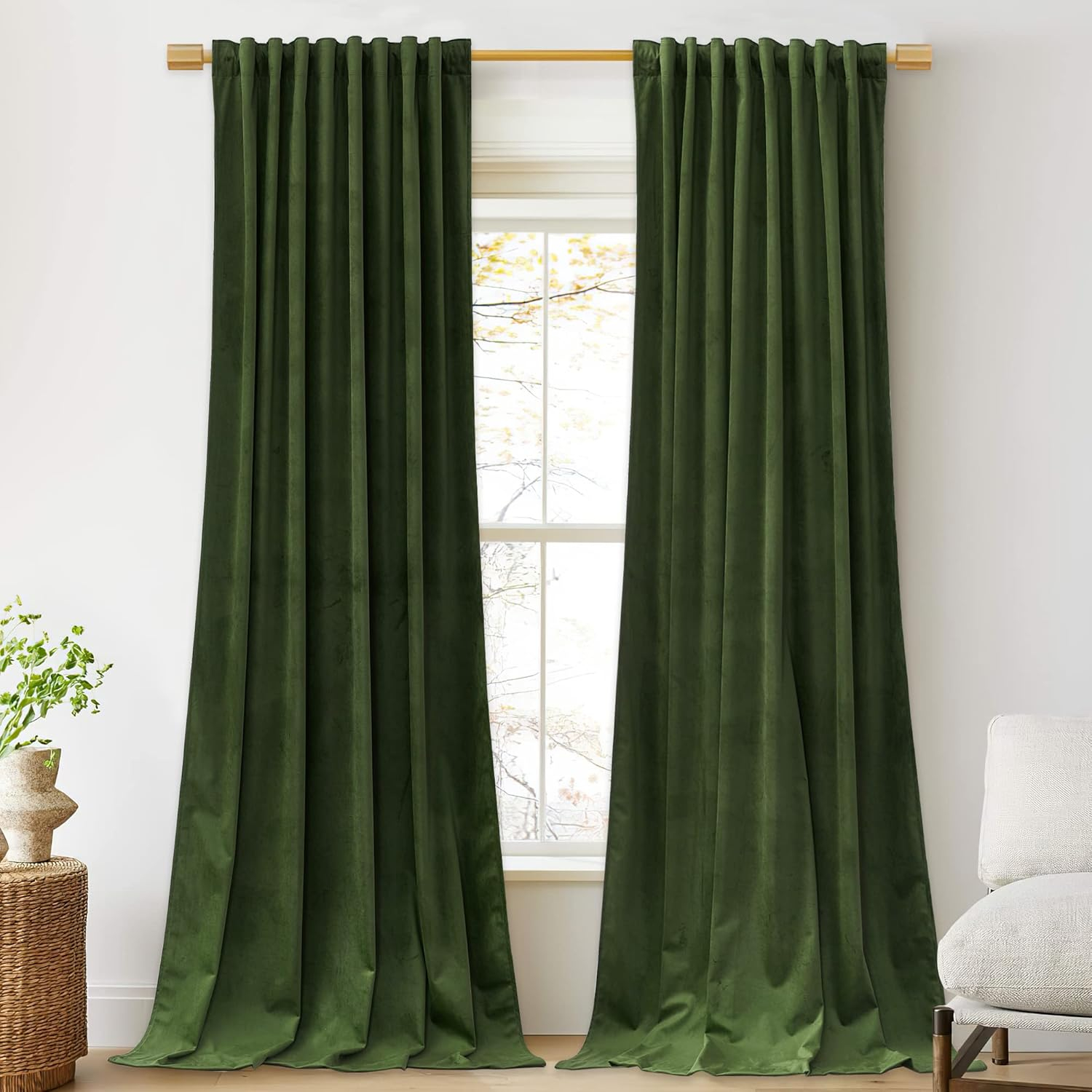 StangH Moss Green Curtains for Living Room, Super Soft Luxury Velvet Room Darkening Drapes 102 inches Long Christmas Holiday Home Decor for Bedroom/Laundry, W52 x L102, 2 Panels