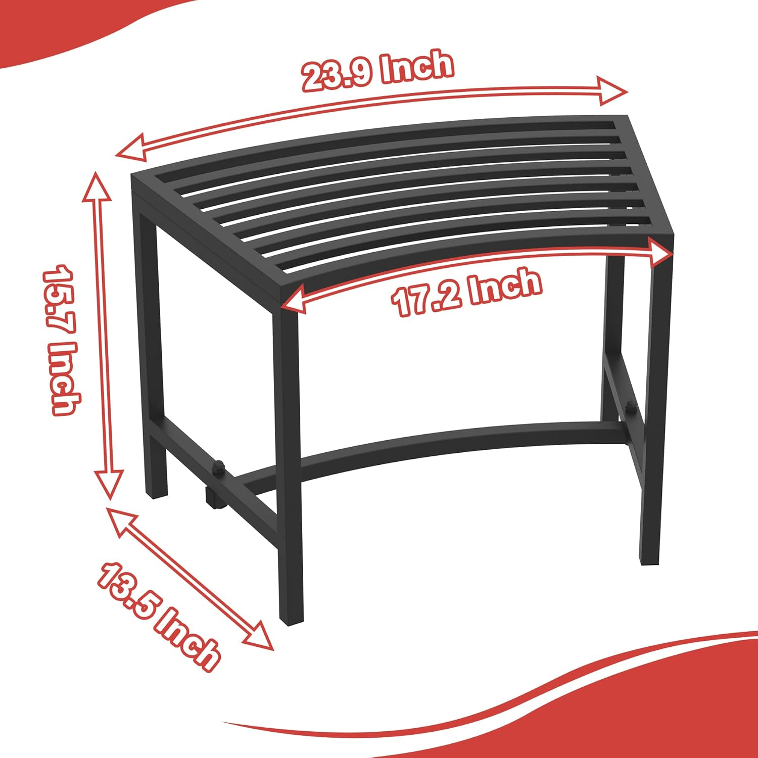 Metal Curved Fire Pit Bench Set of 4, Coated Black Metal Outdoor Stool Bench, Outdoor Fire Pit Seating, Steel Backless