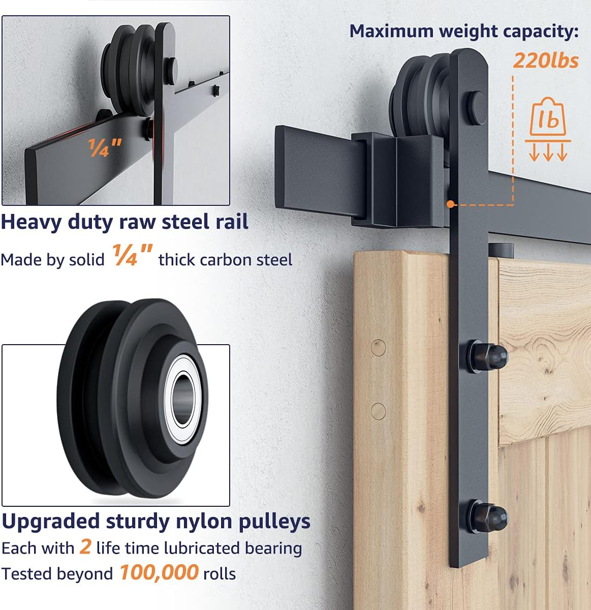 SMARTSTANDARD 6.6FT Heavy Duty Double Door Sliding Barn Door Hardware Kit,Smoothly and Quietly-Easy to Install-includes Step-by-Step Installation Instruction Fit 20" Wide Door Panel