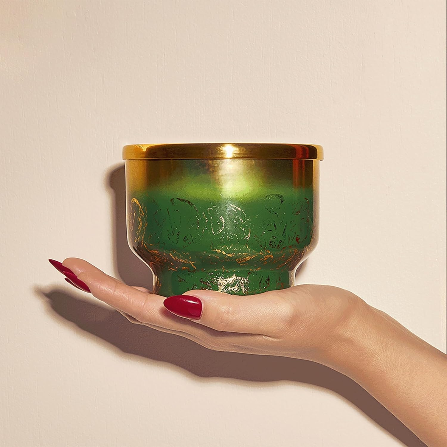 Emerald Green and Gold Crystal Pine Scented Soy Candle, 10 oz