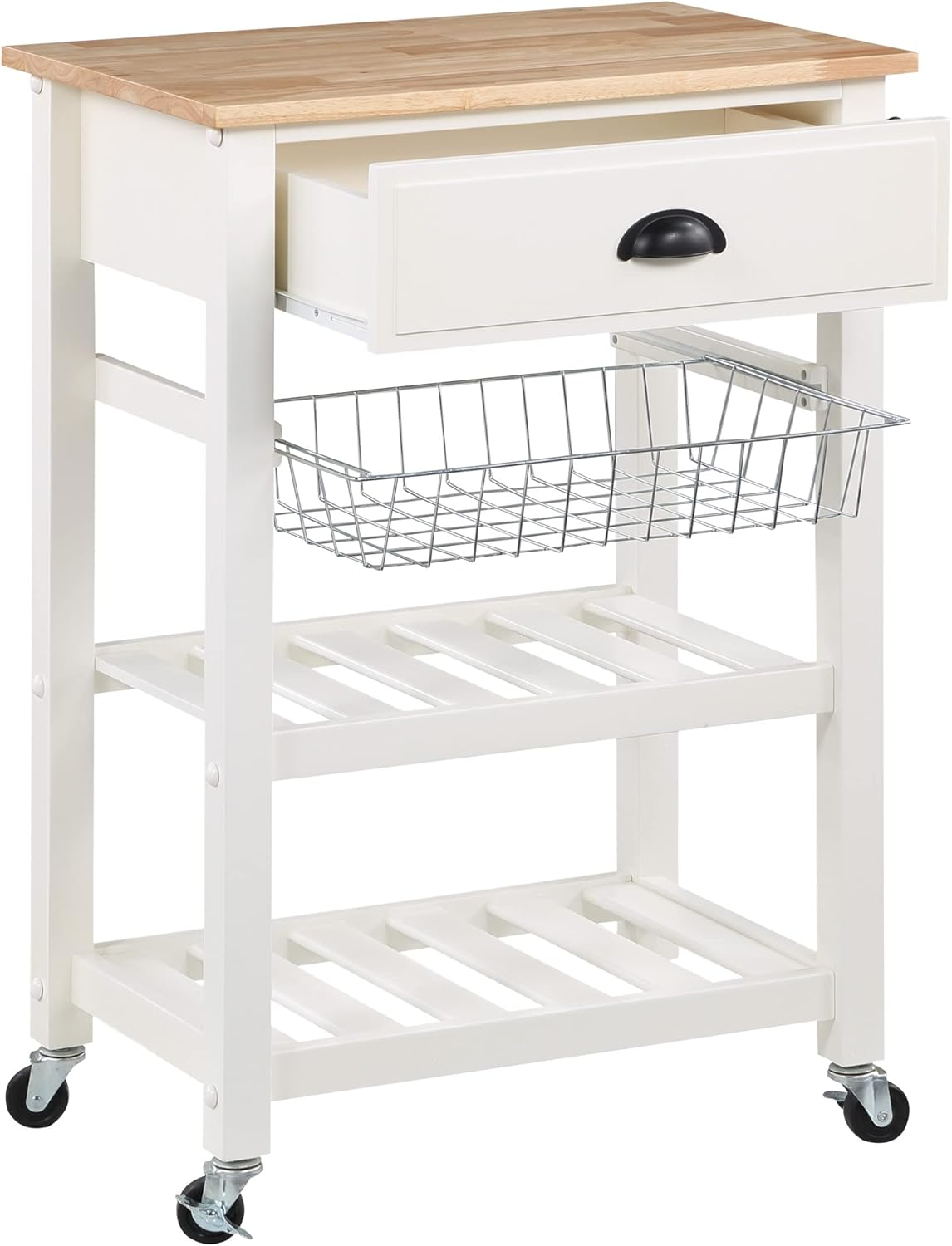 Hampton Engineered Wood Kitchen Cart With Wood Top and White Base