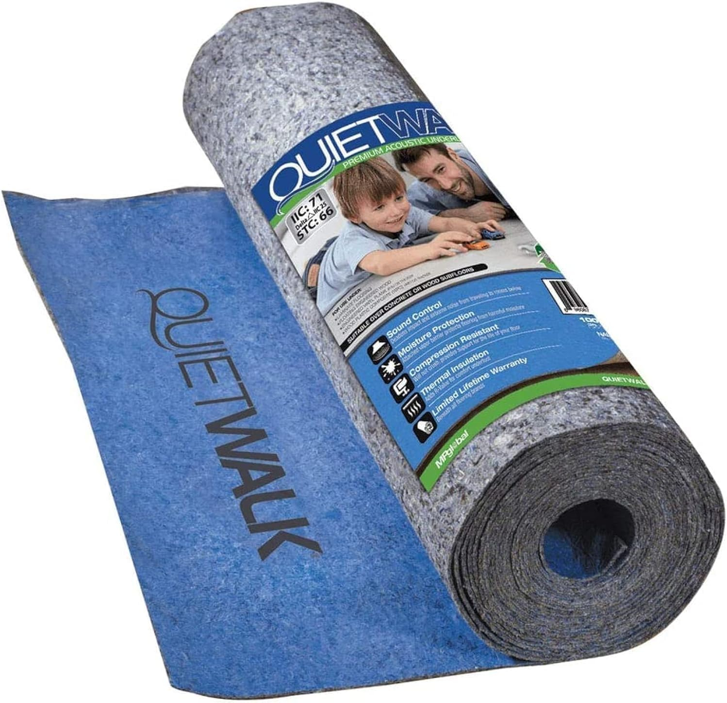 QuietWalk Underlayment 200 sq ft – 3 mm Thick – for Laminate & Hardwood Floors – Approved for Pre-Attached Pad – Recycled Fiber – Floating Install – Sound & Moisture Barrier – Made in USA