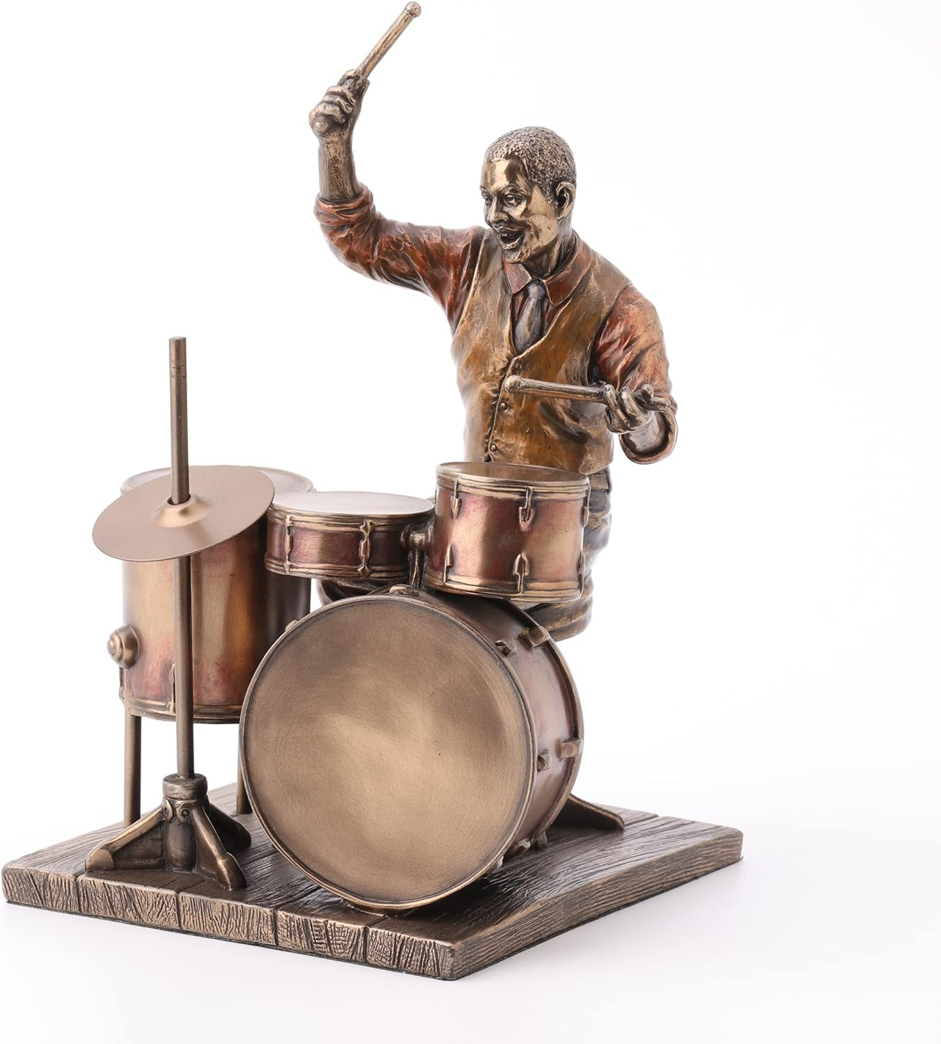 Veronese Design 8.1 Inch African American Male Jazz Band Drummer Bronze Finish Statue