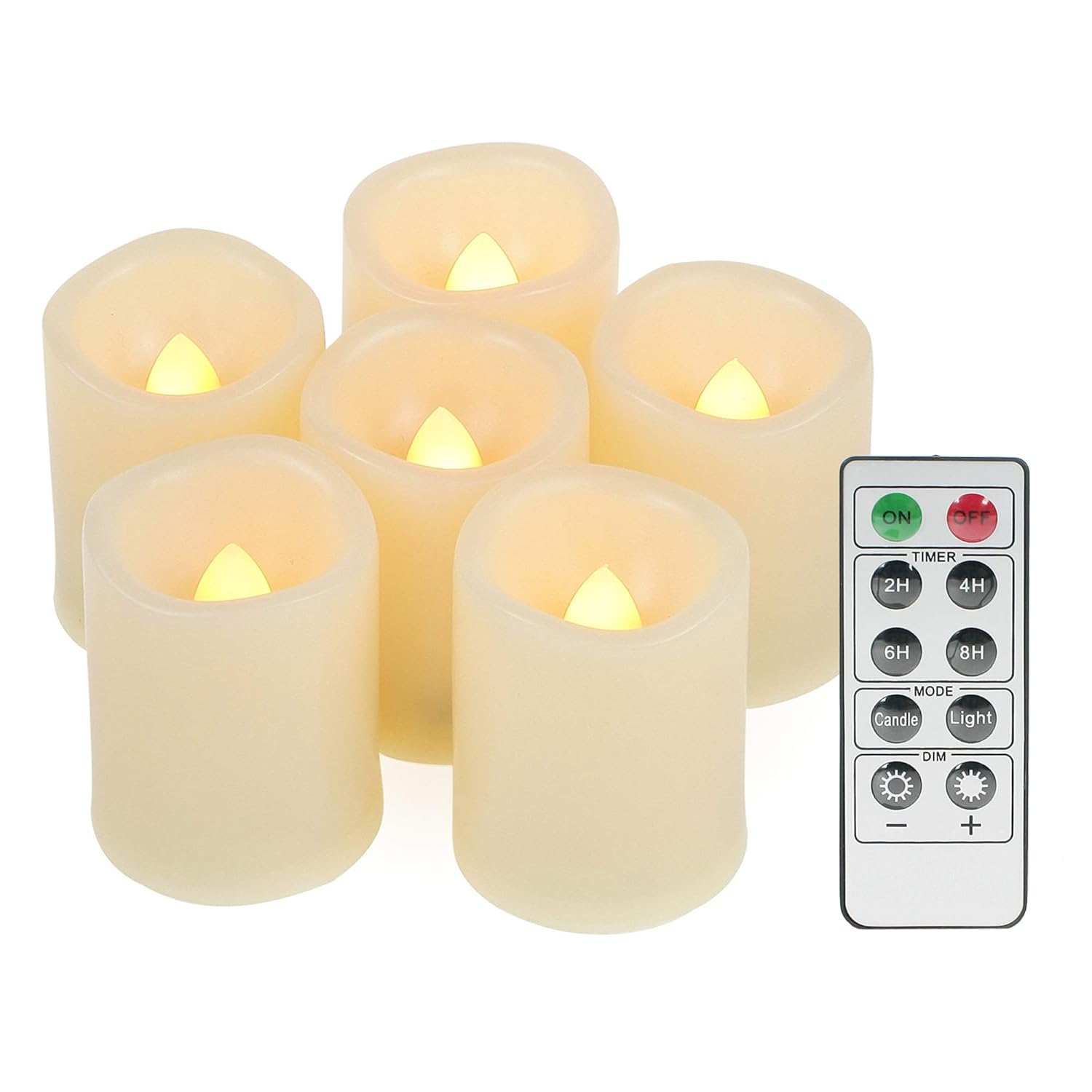 Candle Choice 6 Piece Flameless LED Votive Candles with Remote & Timer - Realistic Flickering Battery-operated Powered Electronic Tealight Candles 1.5”x1.5” Long Lasting Batteries Included 6-Pack