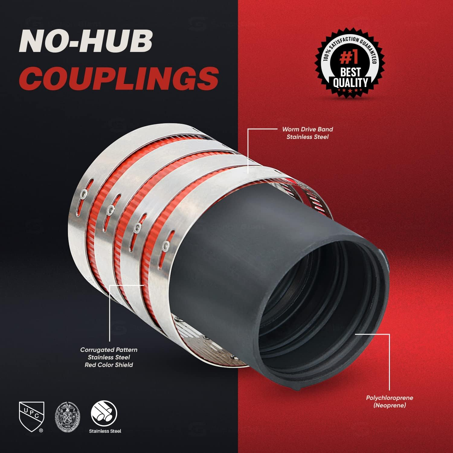 Supply Giant 1510CS 10" Heavy Duty, No-Hub Coupling with Colored Shield