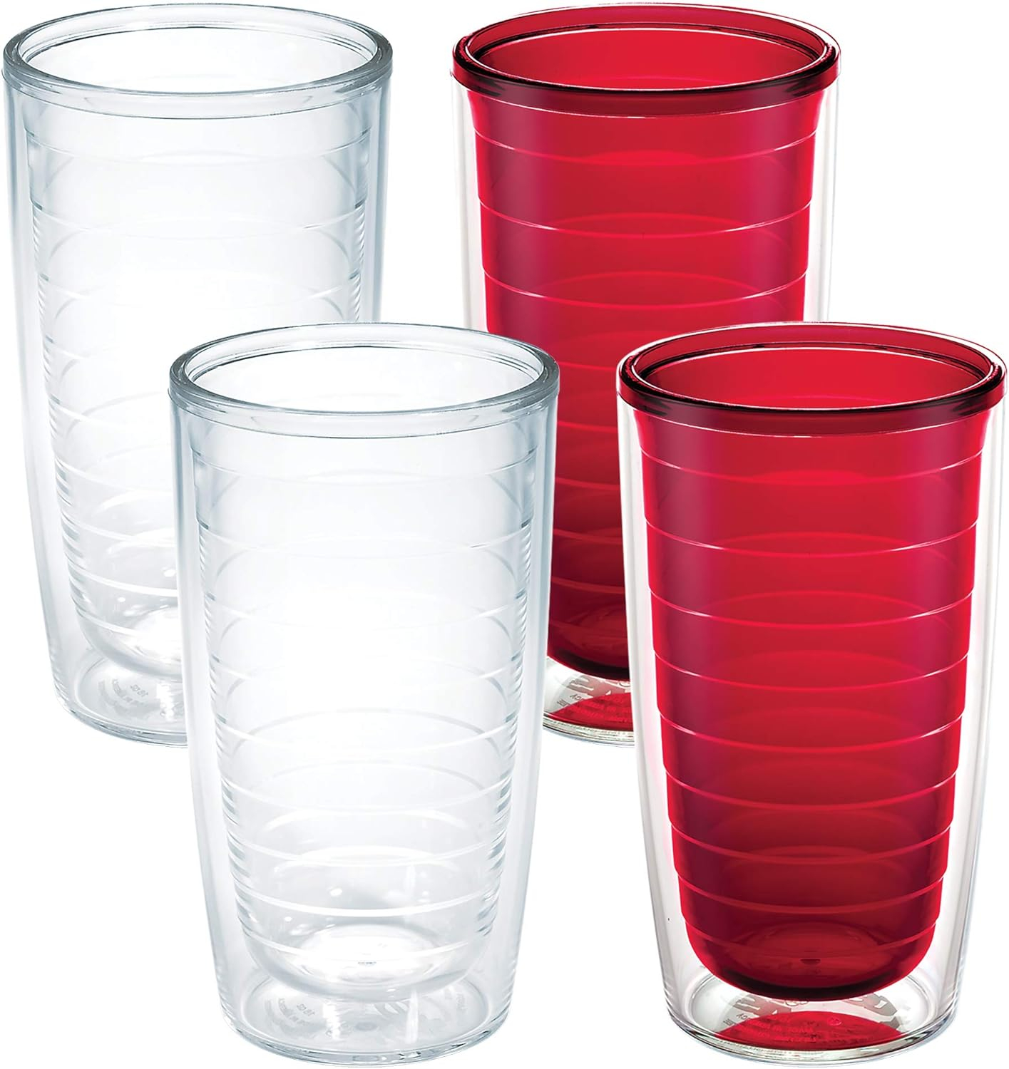 Red and Clear Double-Walled Insulated Travel Tumbler Set, 16oz