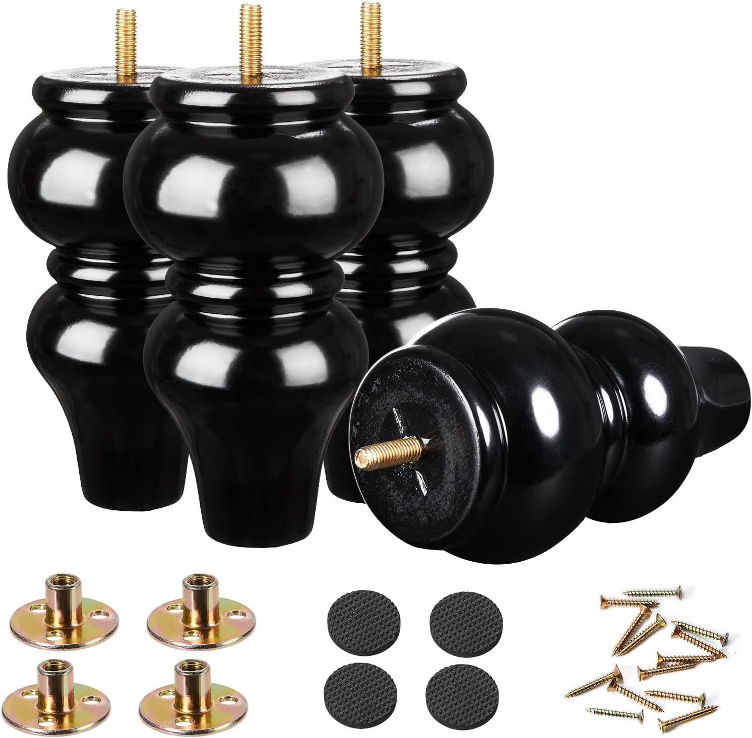 Wood Furniture Legs-Round Couch Legs, Sofa Legs Set of 4,Couch Legs Replacement,for Chair Legs Dresser Legs Cabinet Legs(6 inch Wood Color)