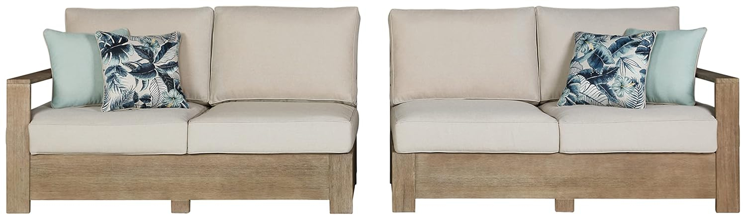 Contemporary Beige 4-Seat Sectional with Eucalyptus Wood Frame