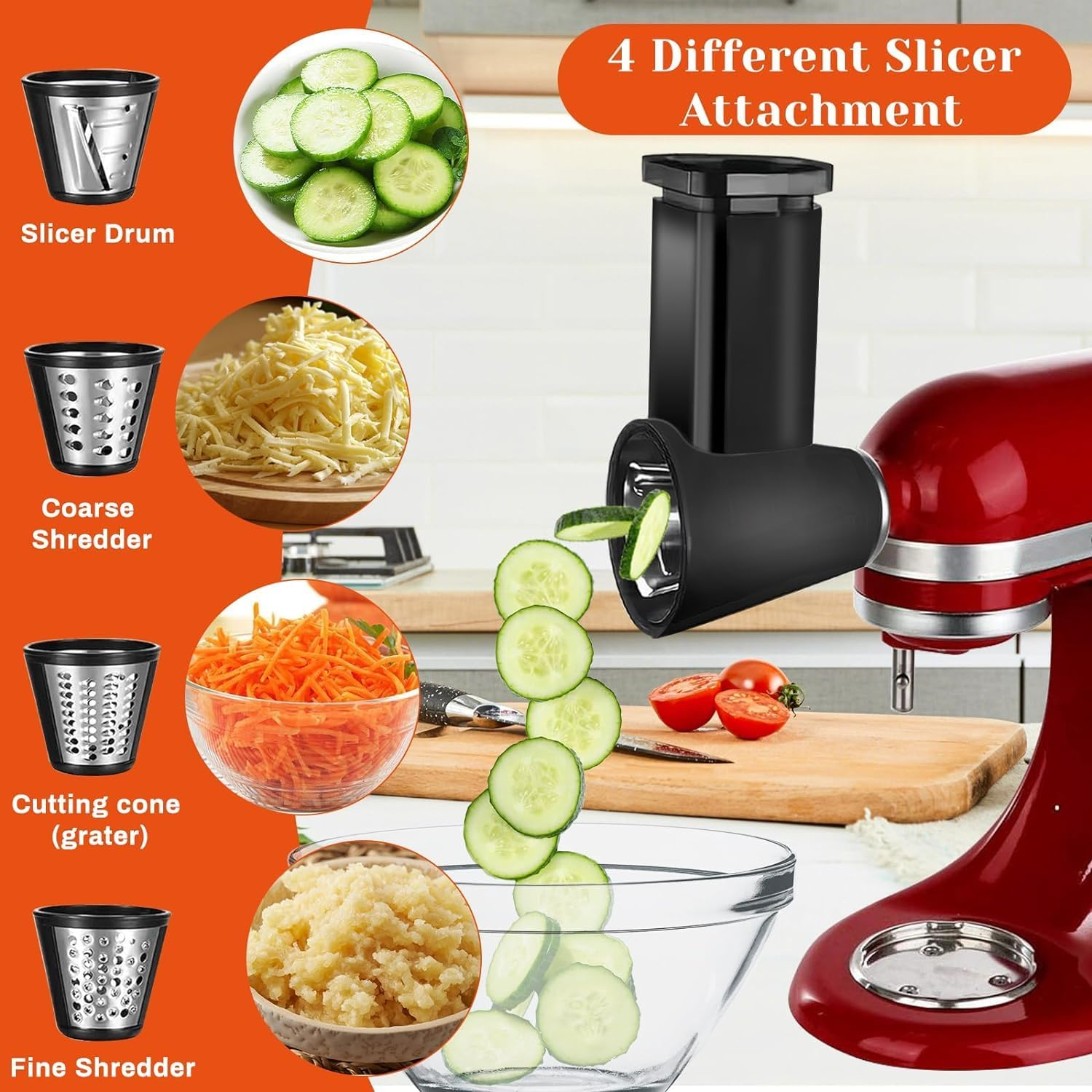 Meat Grinder Attachment for Kitchenaid Stand Mixer with 4 Grinding Plates, Cheese Grater Attachment for kitchenaid Stand Mixer with 3 Metal Sausage Stuffer Tubes, Salad Maker, Burger Press & 3 Blades