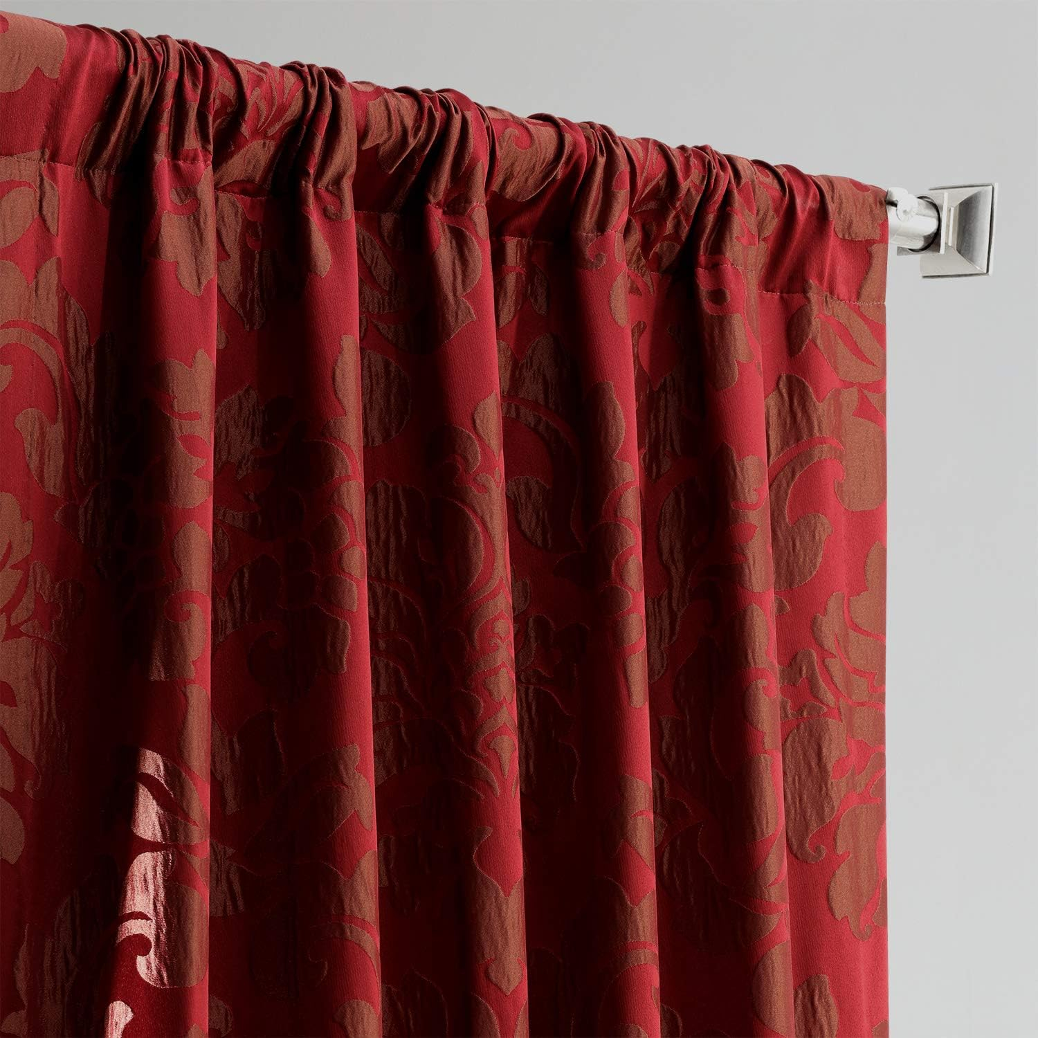 Astoria Red Faux Silk Damask Room-Darkening Curtain Panel 50 x 96