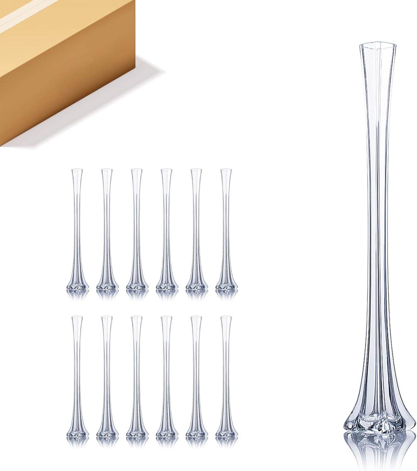 WGV Clear Eiffel Tower Vase - 1.5" Wide x 24" Height, Good quality, Heavy Weighted Base - 1 Pc