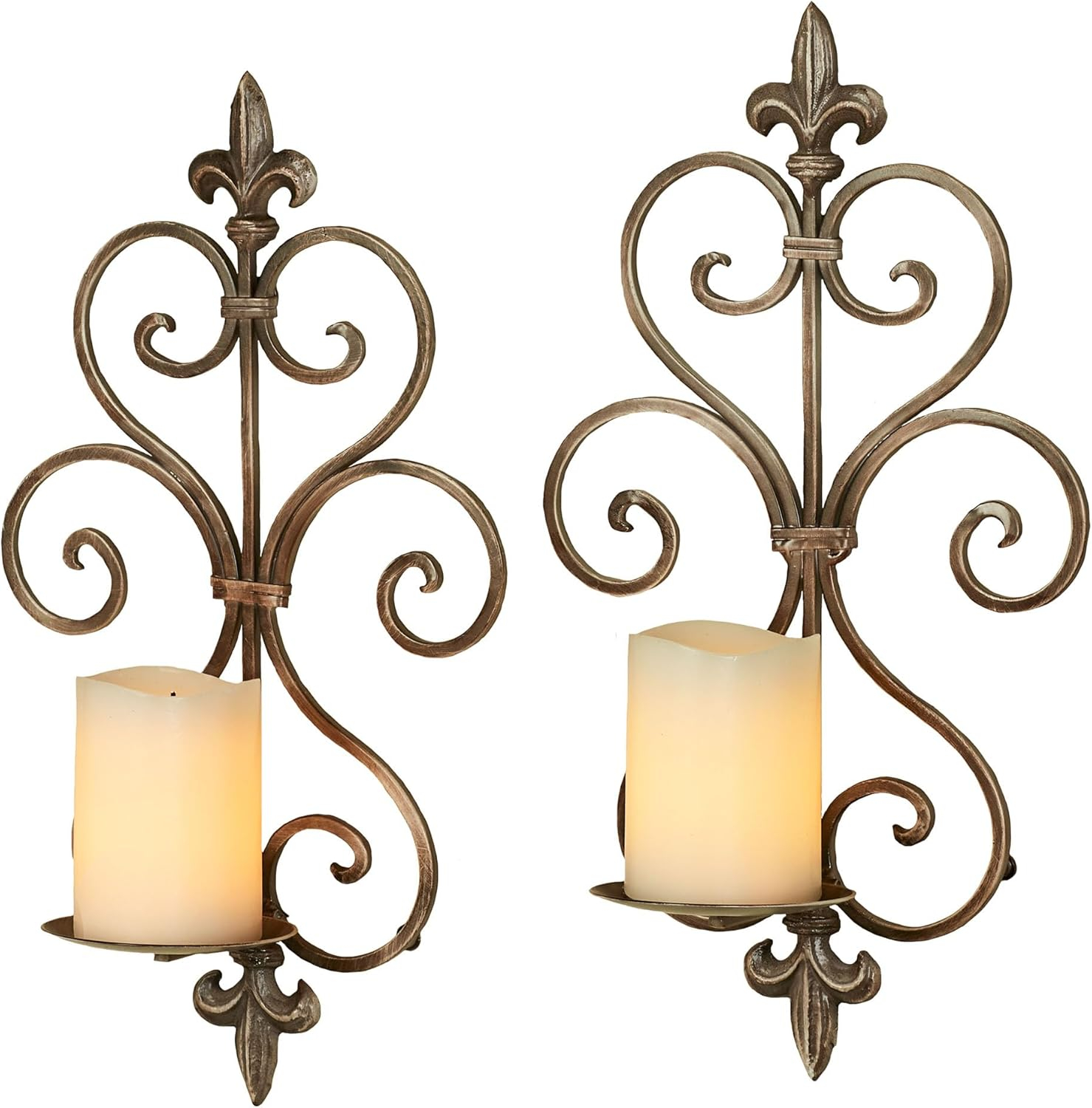 Charles Antique Gold Fleur De Lis Metal Wall Sconce Set