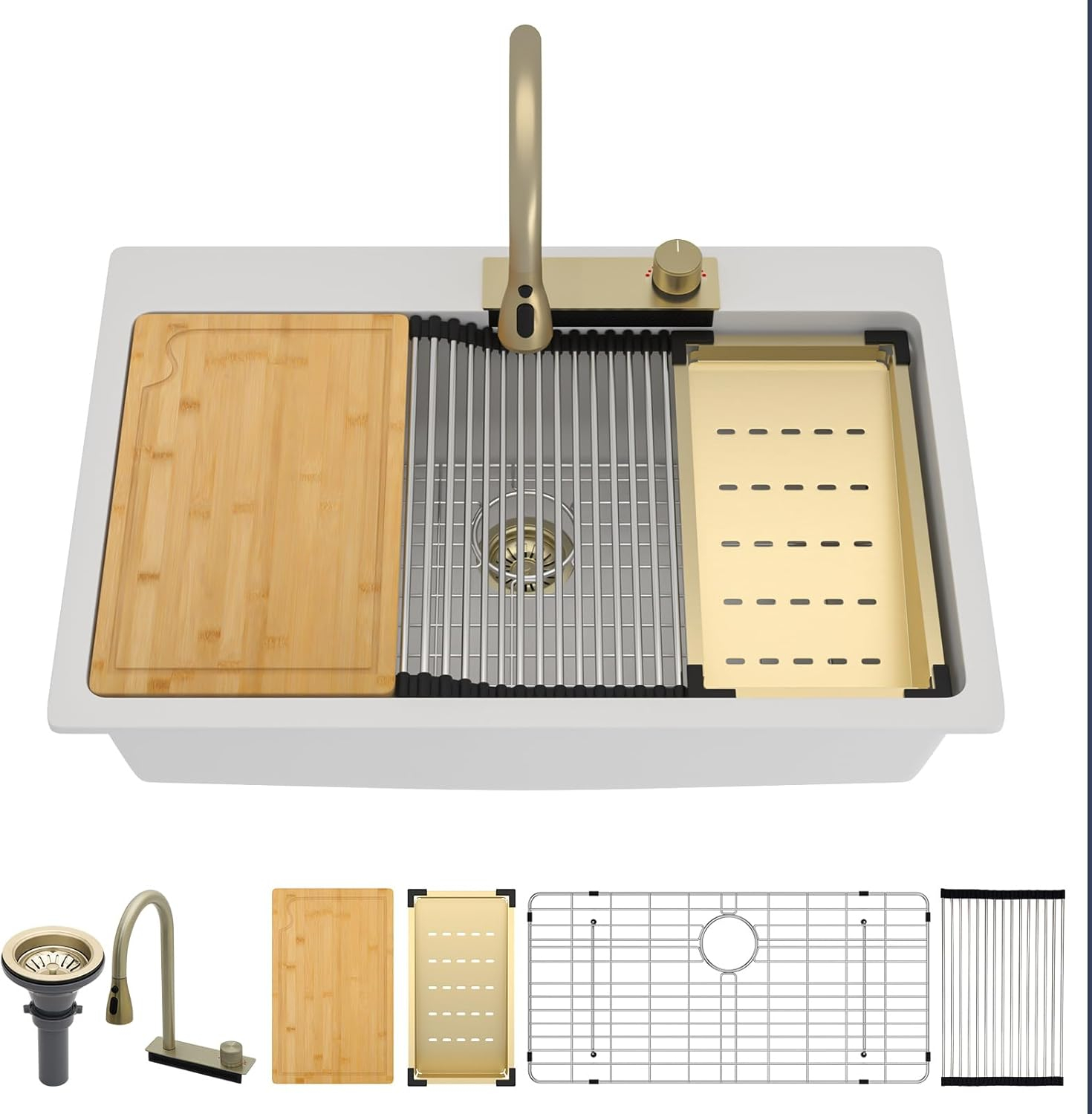 33 Granite Composite Kitchen Sink - 33x22 Inch Black Granite Kitchen Sinks Drop In Black Quartz Sink Ledge Workstation Classic Above Counter Single Bowl Sinks Basin