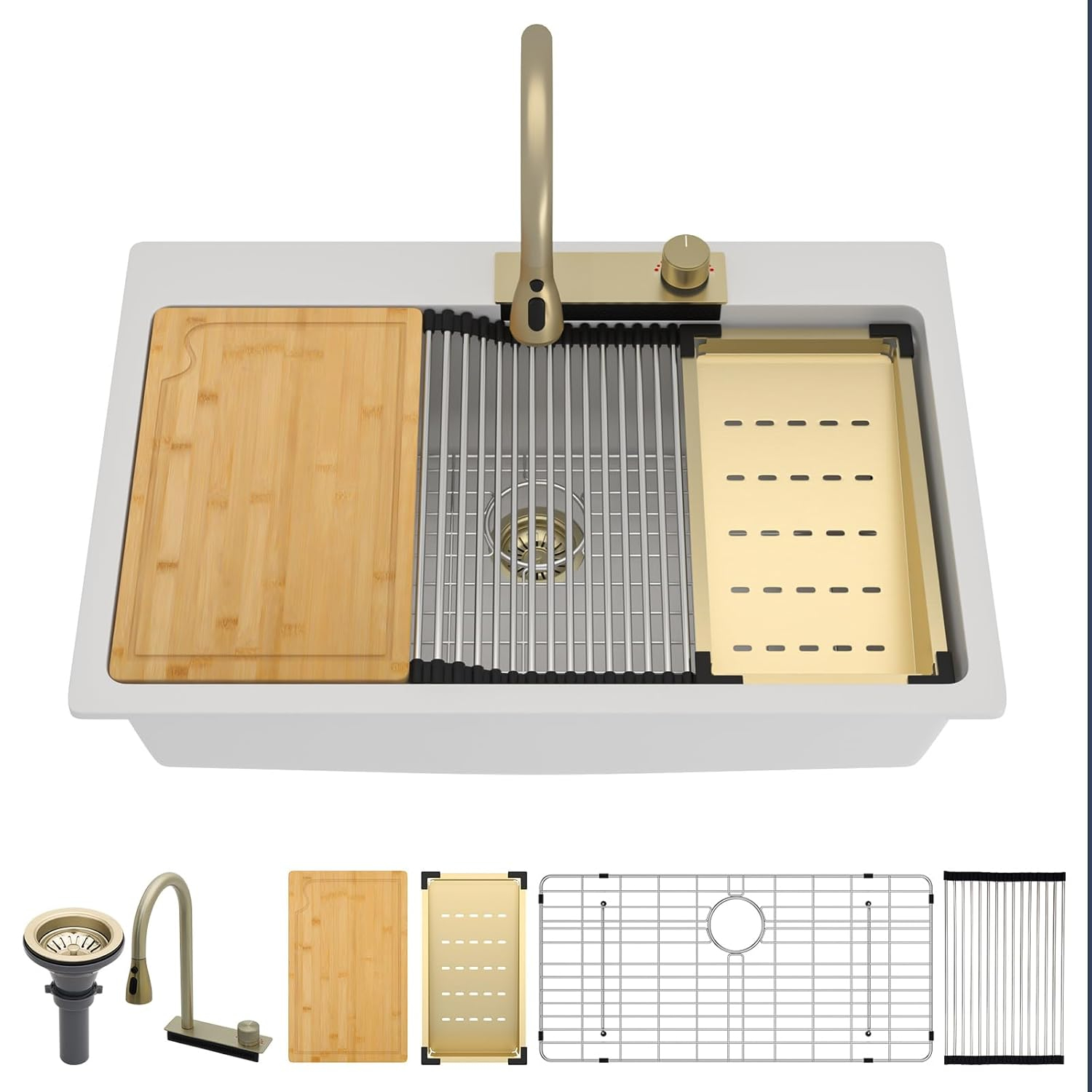 33 Granite Composite Kitchen Sink - 33x22 Inch Black Granite Kitchen Sinks Drop In Black Quartz Sink Ledge Workstation Classic Above Counter Single Bowl Sinks Basin