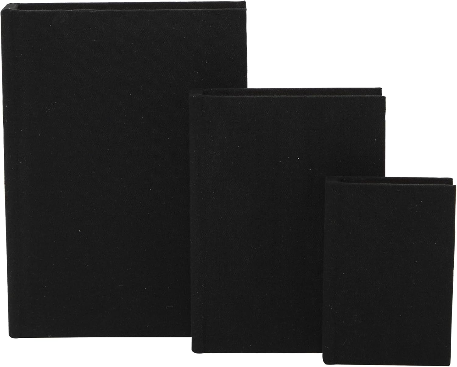 Deco 79 Linen Fabric Decorative Box Faux Storage Book Book Shaped Boxes, Set of 3 Decorative Keepsake Boxes 12", 9", 6"H, Black